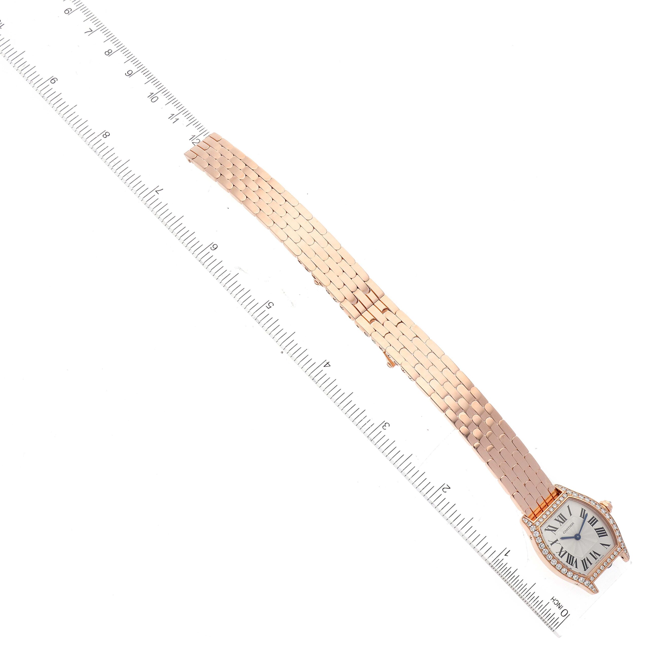 Cartier Tortue Small Rose Gold Silver Dial Diamond Ladies Watch WA501010
