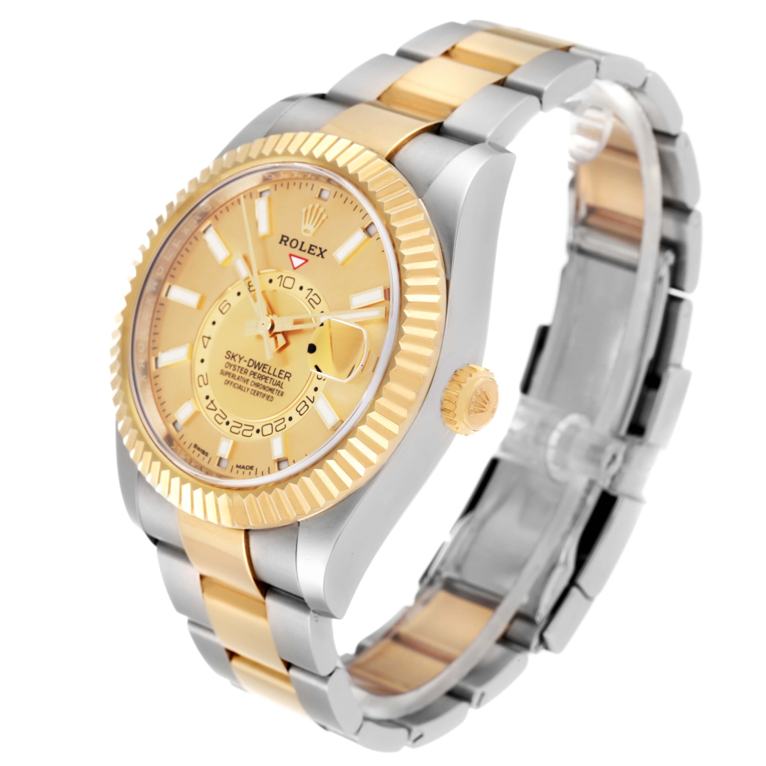 Rolex Sky Dweller Steel Yellow Gold Champagne Dial Mens Watch 326933 Box Card