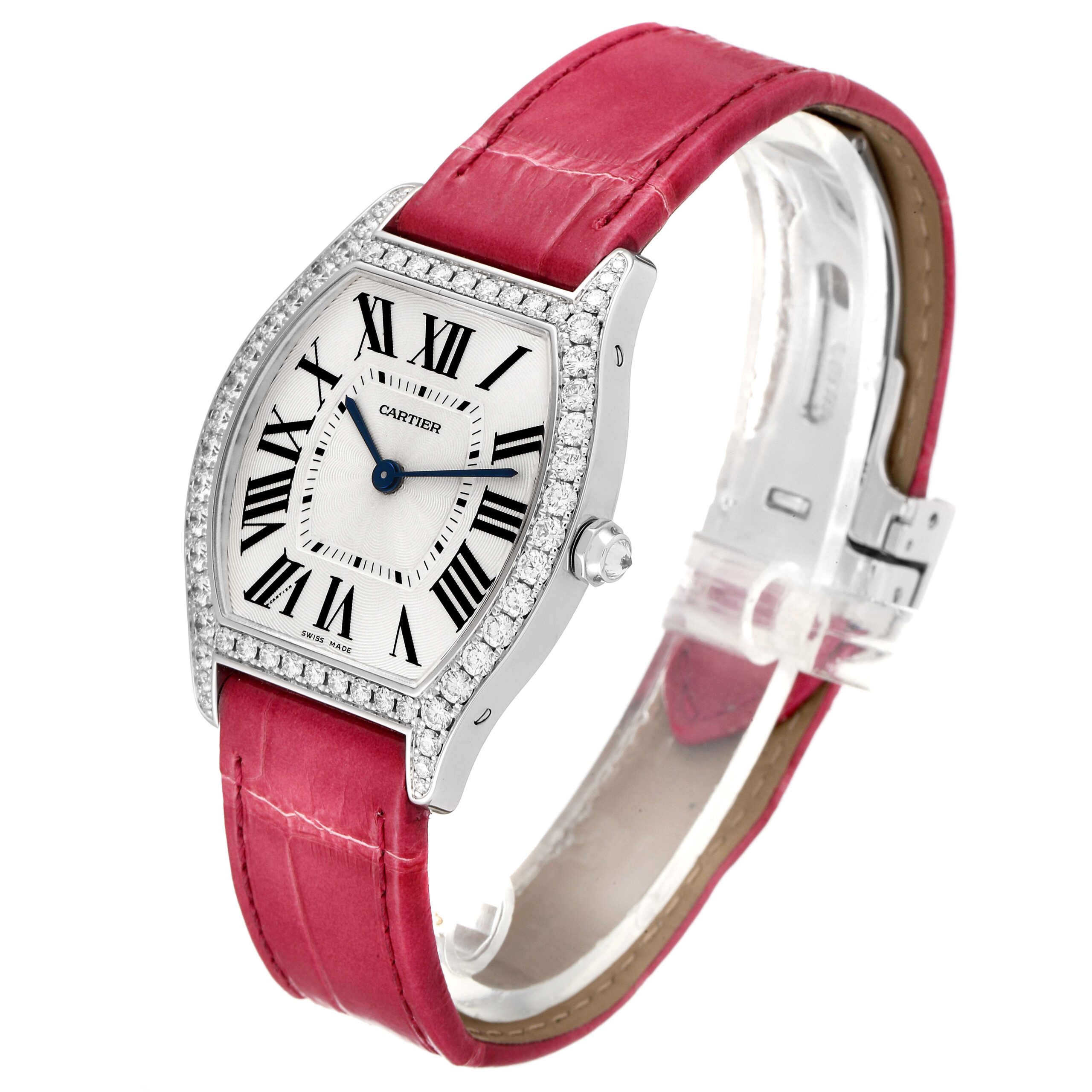 Cartier Tortue 18k White Gold Diamond Ladies Watch WA501009 Box Papers