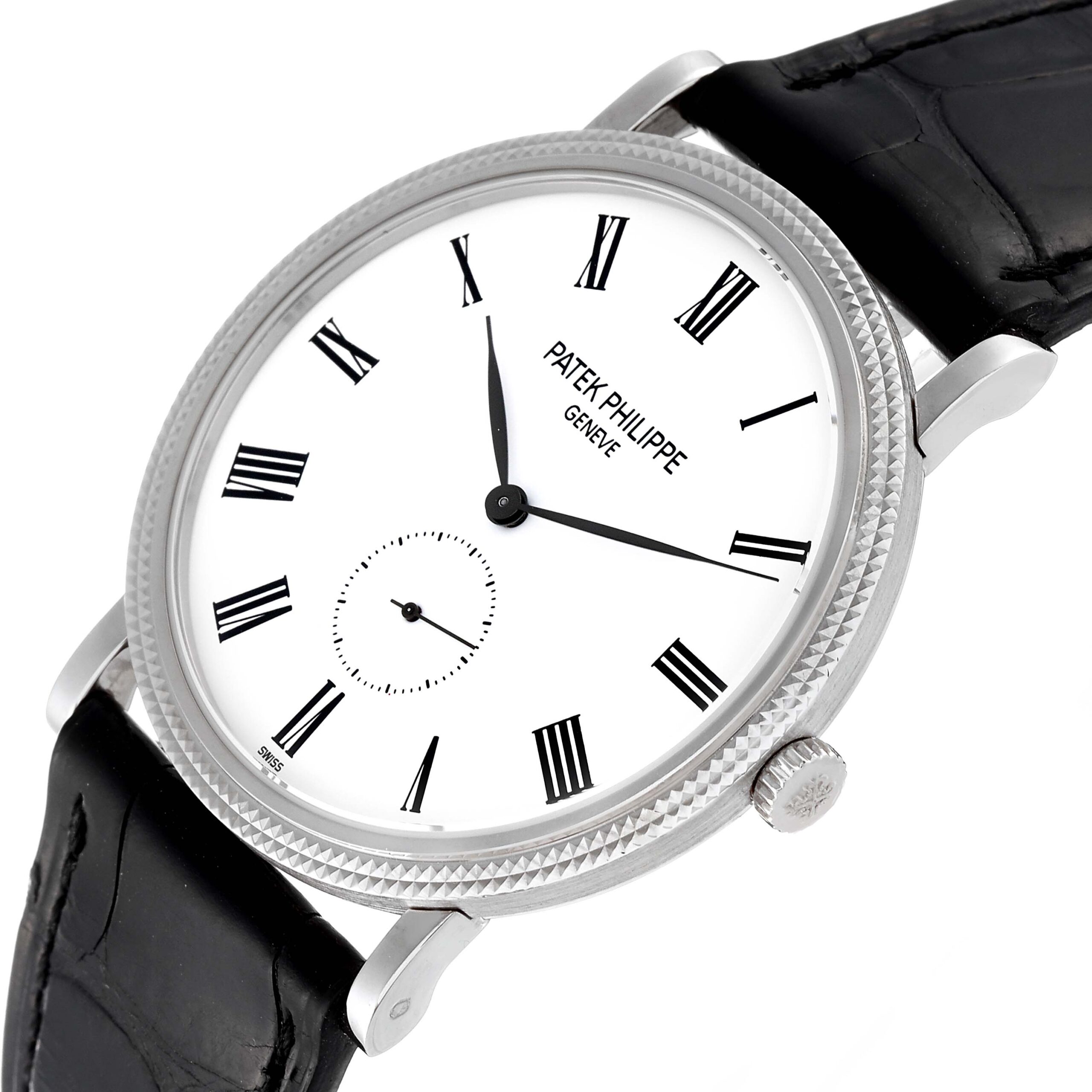 Patek Philippe Calatrava White Gold Black Strap Mens Watch 5119