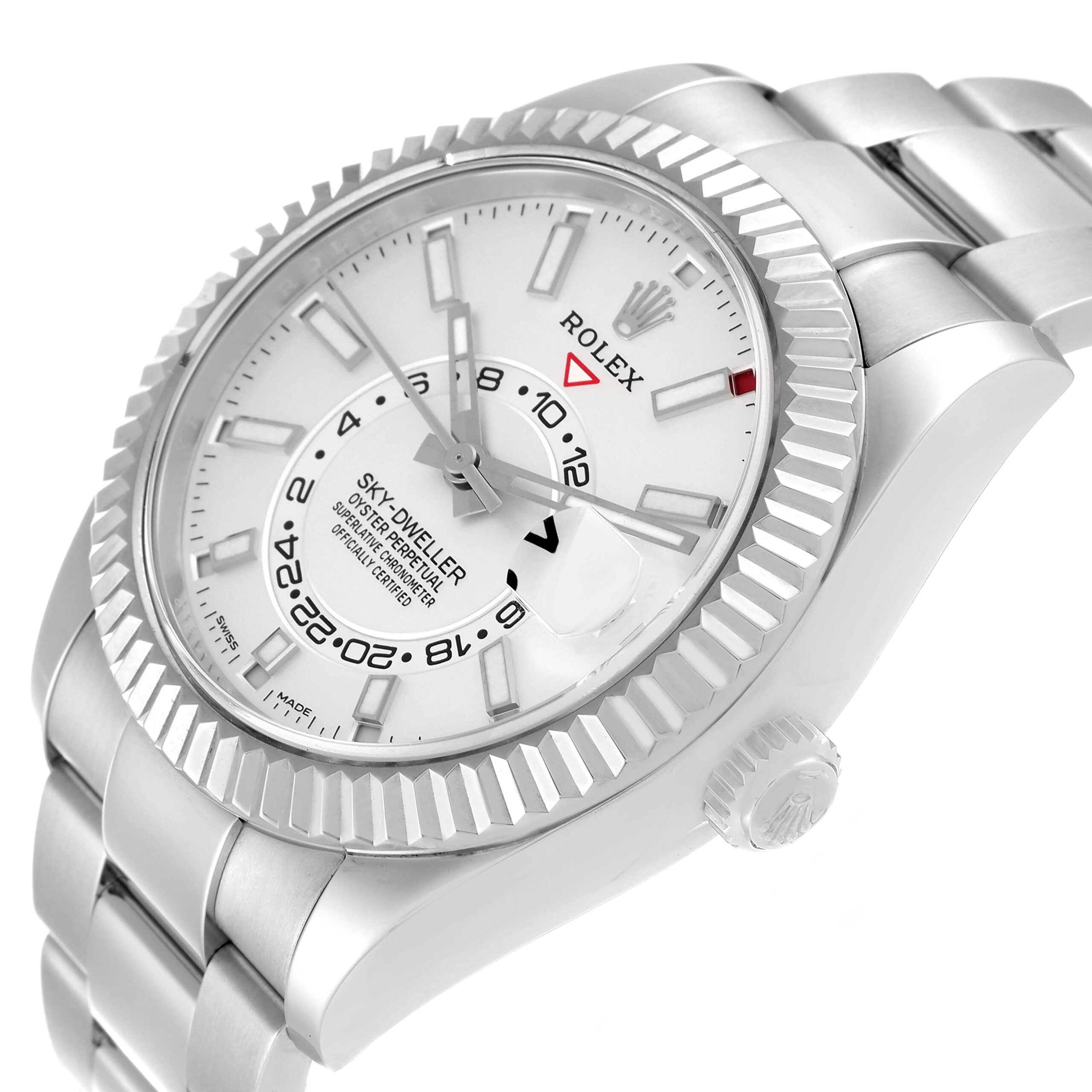 Rolex Sky-Dweller Silver Dial Steel White Gold Mens Watch 326934 Box Card