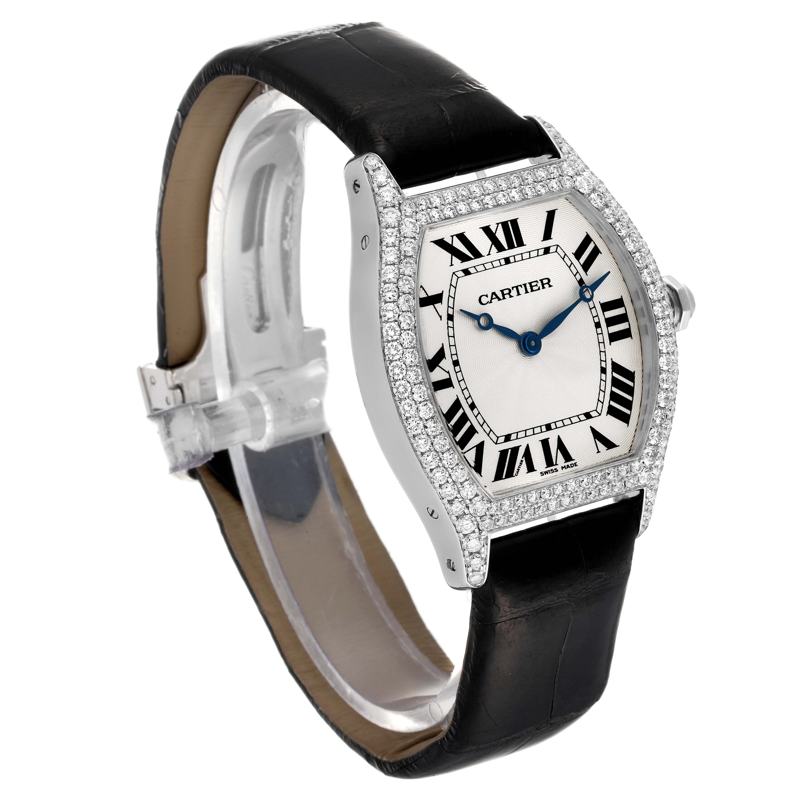 Cartier Tortue 18K White Gold Diamond Mens Watch WA504351