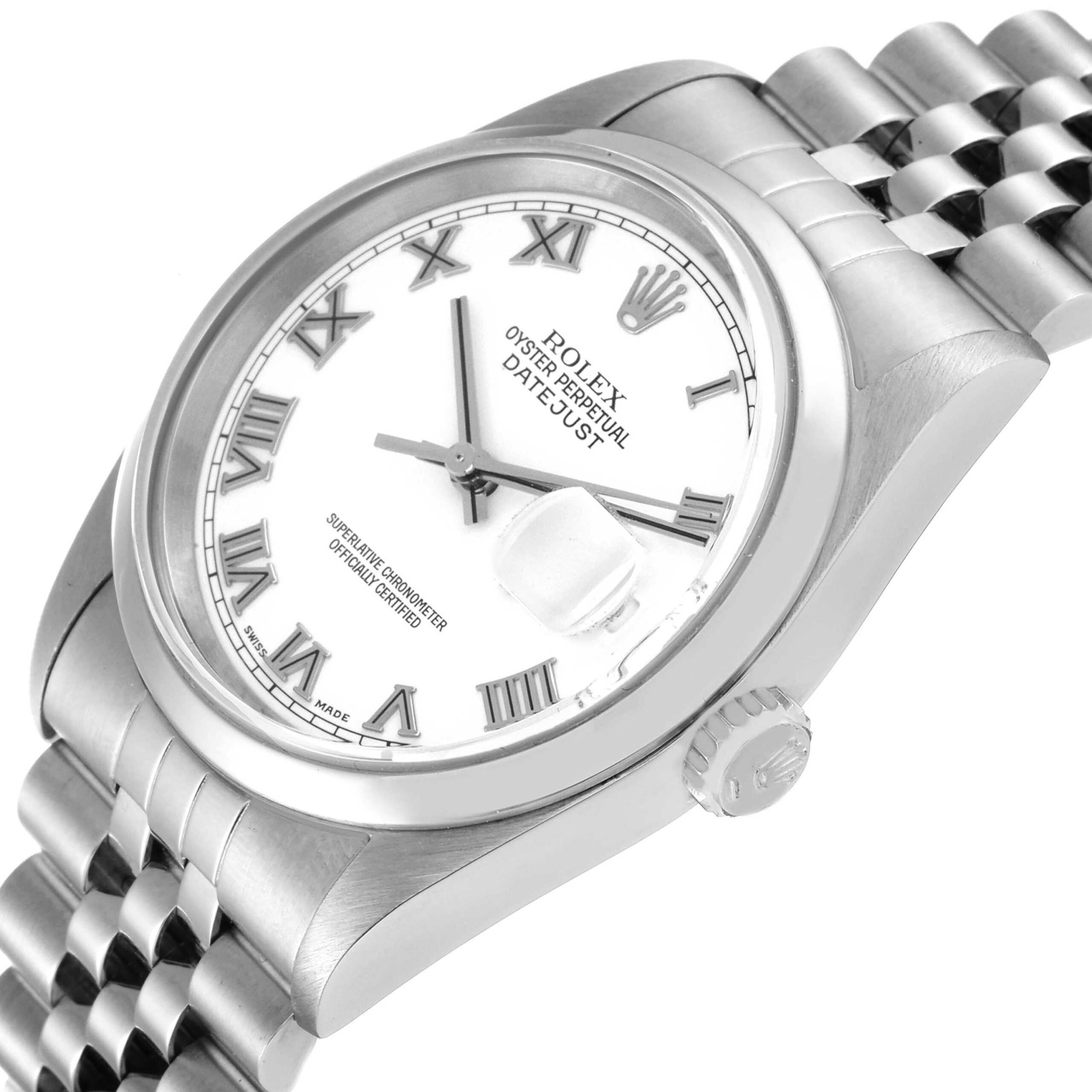 Rolex Datejust White Roman Dial Steel Mens Watch 16200 Box Papers