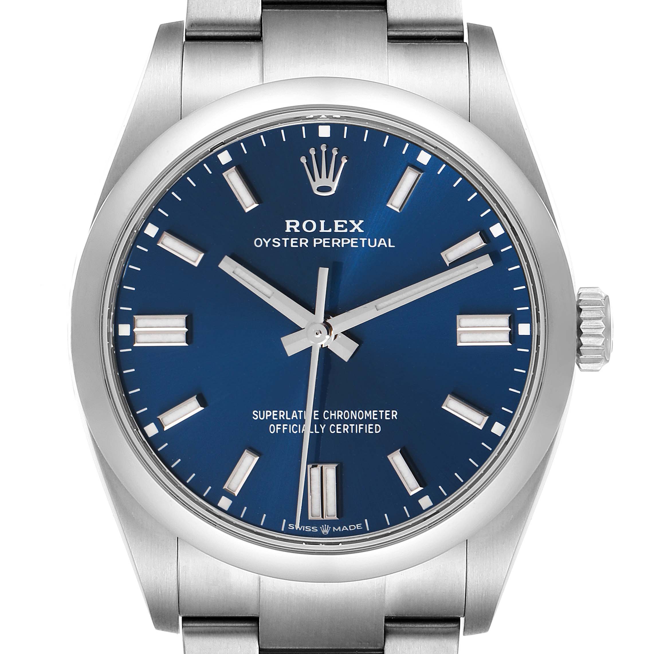 Rolex Oyster Perpetual Blue Dial Steel Mens Watch 126000 Unworn