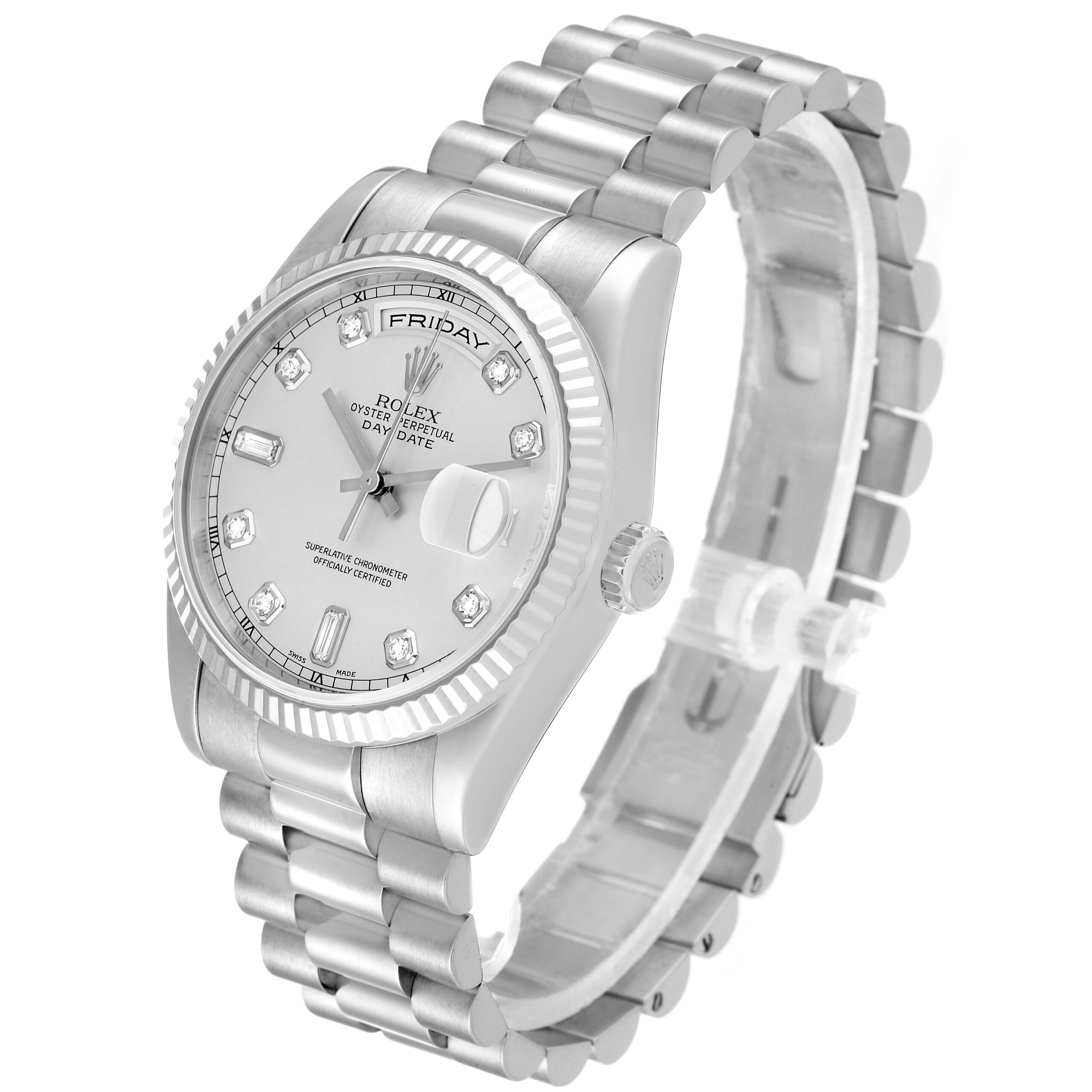 Rolex President Day-Date White Gold Diamond Dial Mens Watch 118239