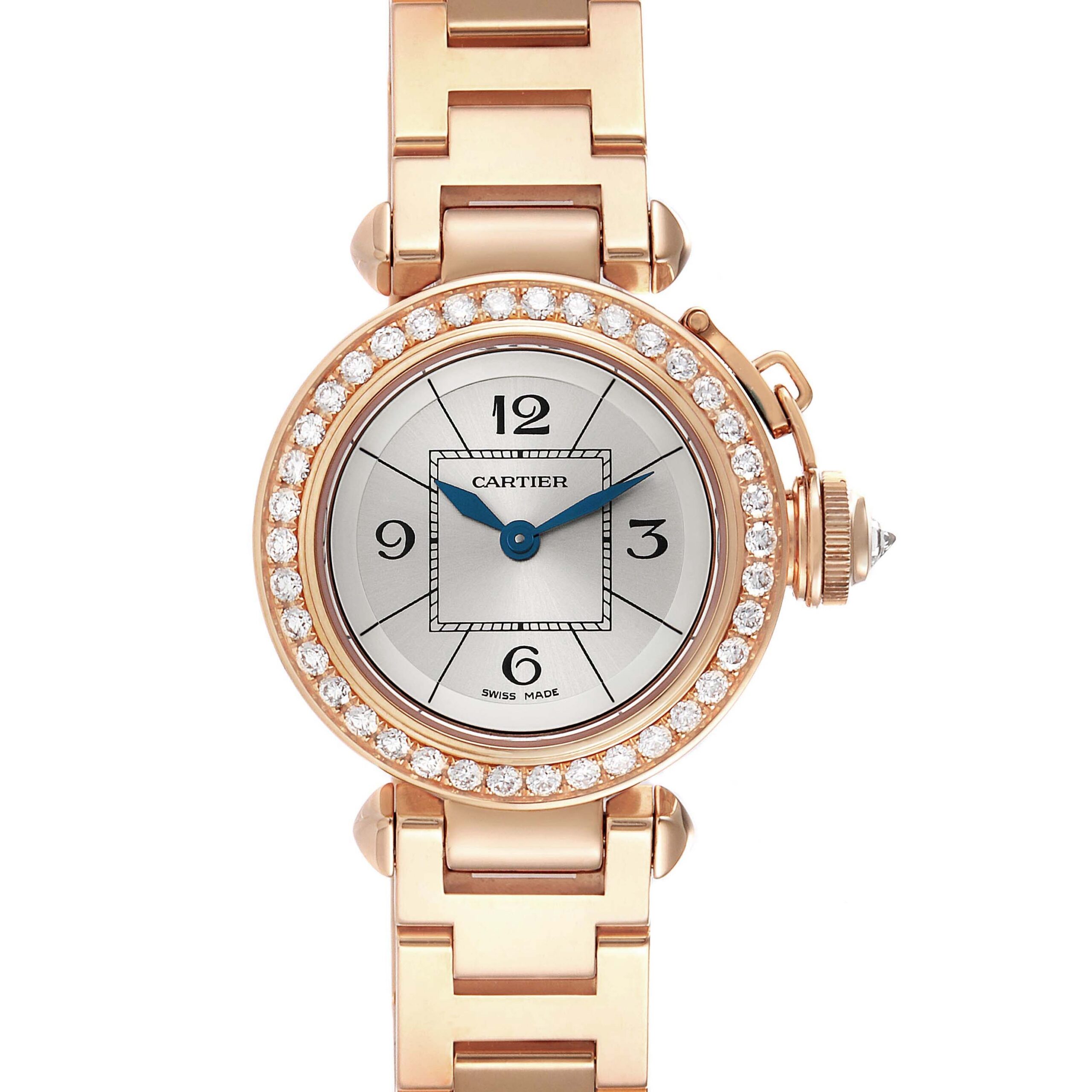 Cartier Miss Pasha Rose Gold Silver Dial Diamond Ladies Watch WJ124014