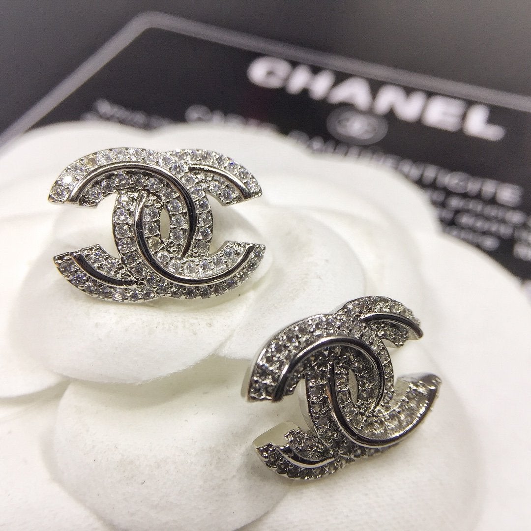 CHANEL Crystal Double C Earrings