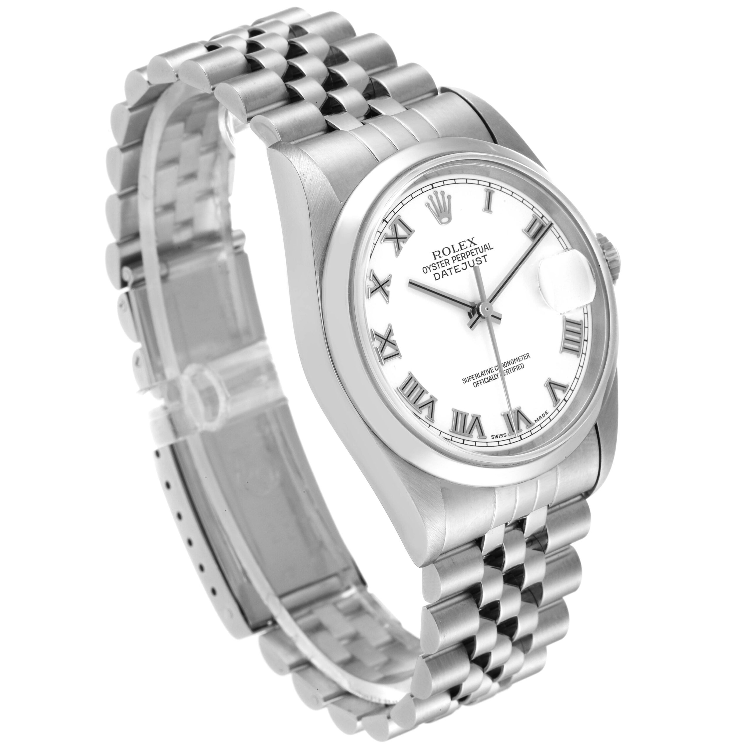 Rolex Datejust White Roman Dial Steel Mens Watch 16200 Box Papers