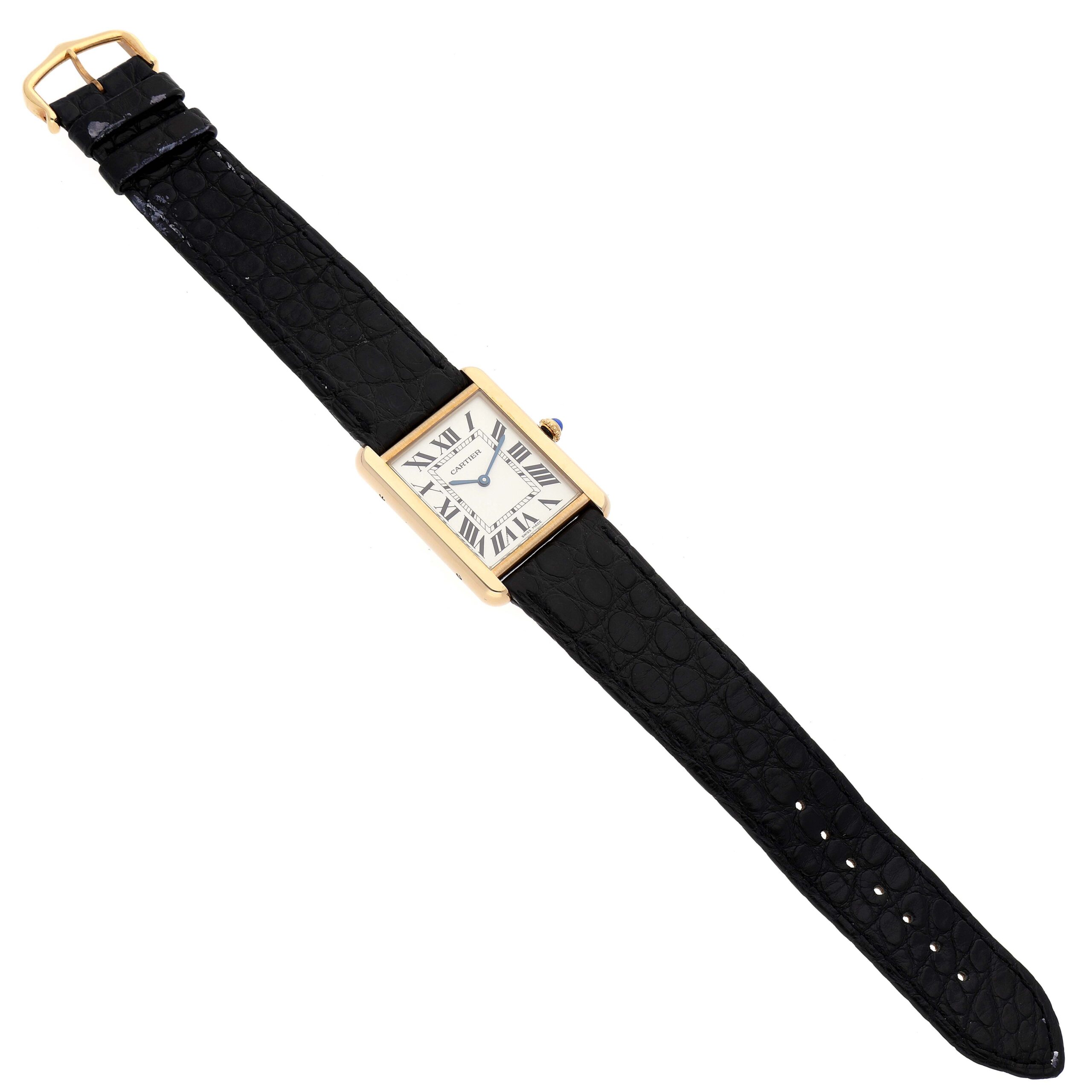 Cartier Tank Solo Yellow Gold Steel Black Strap Mens Watch W1018855