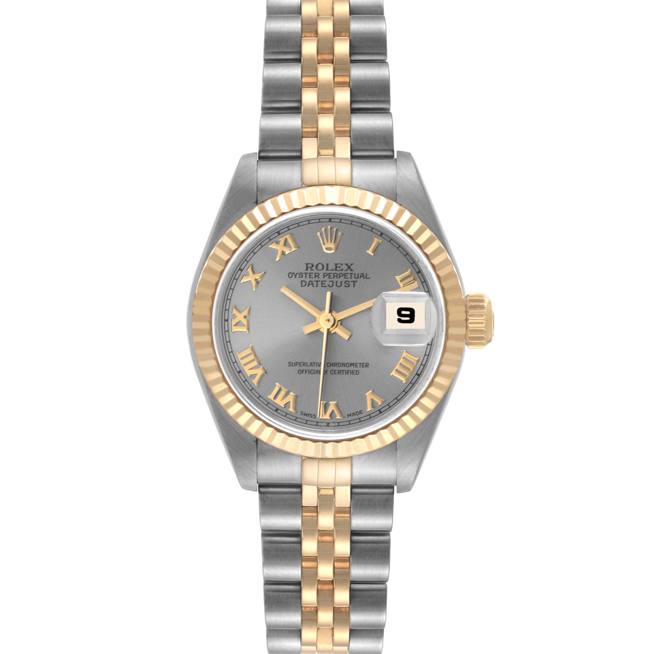 Rolex Datejust Steel Yellow Gold Slate Dial Ladies Watch 79173 Box Papers