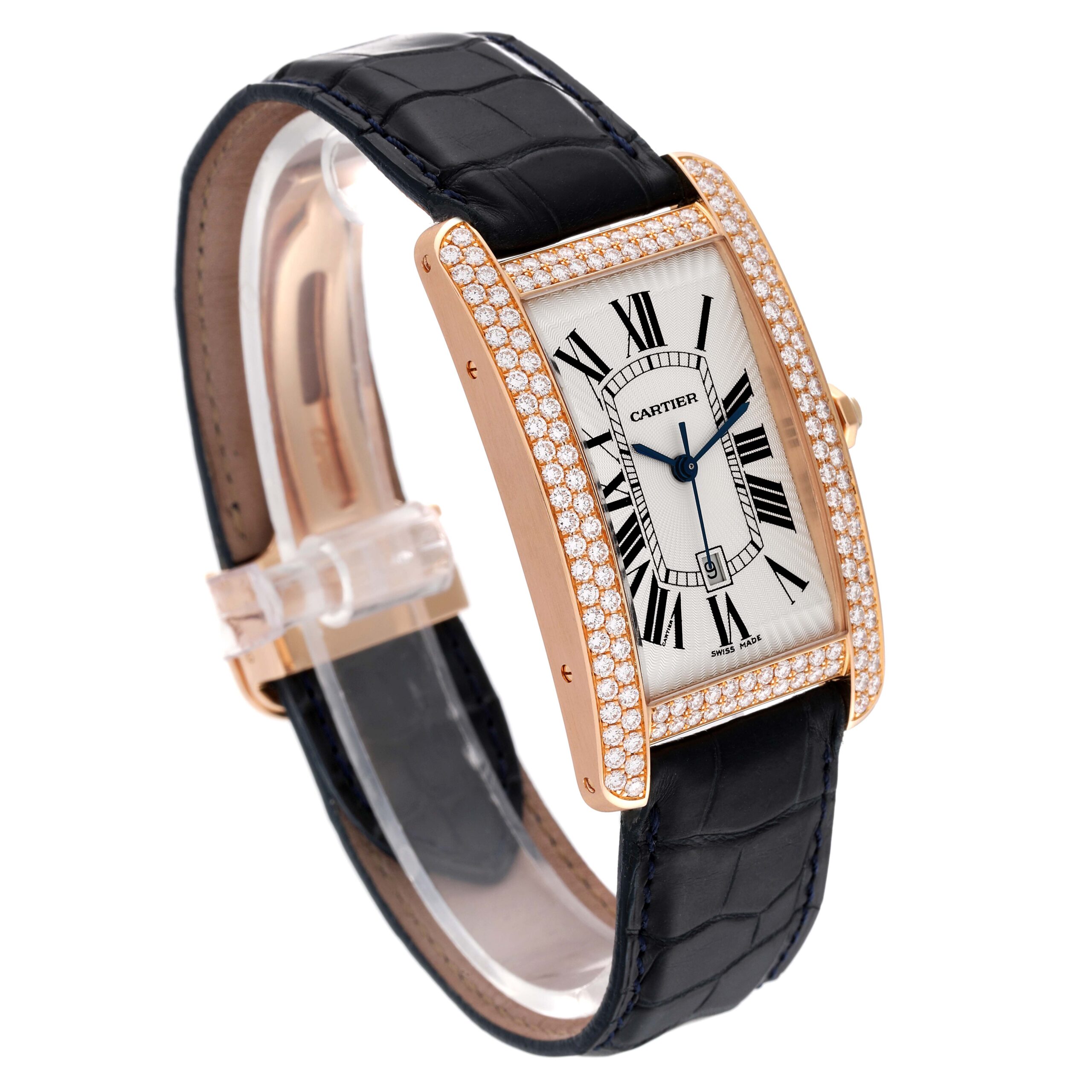 Cartier Tank Americaine Large Rose Gold Diamond Mens Watch WB704851