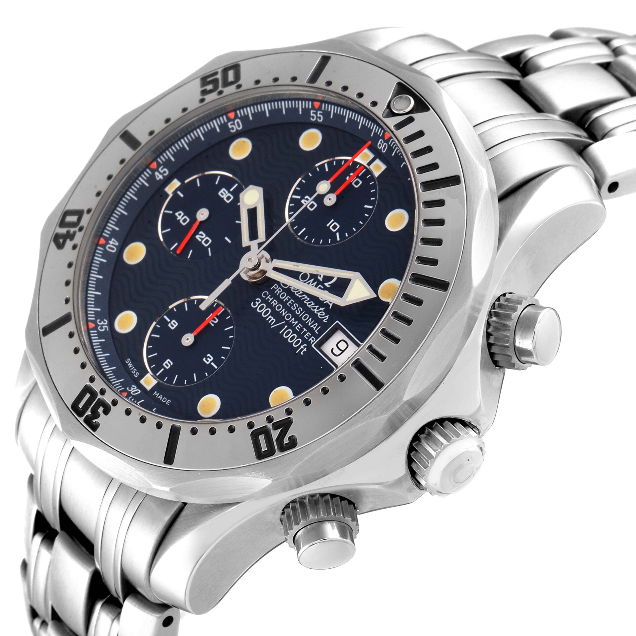 Omega Seamaster Chronograph Blue Dial Steel Mens Watch 2598.80.00 Box Card