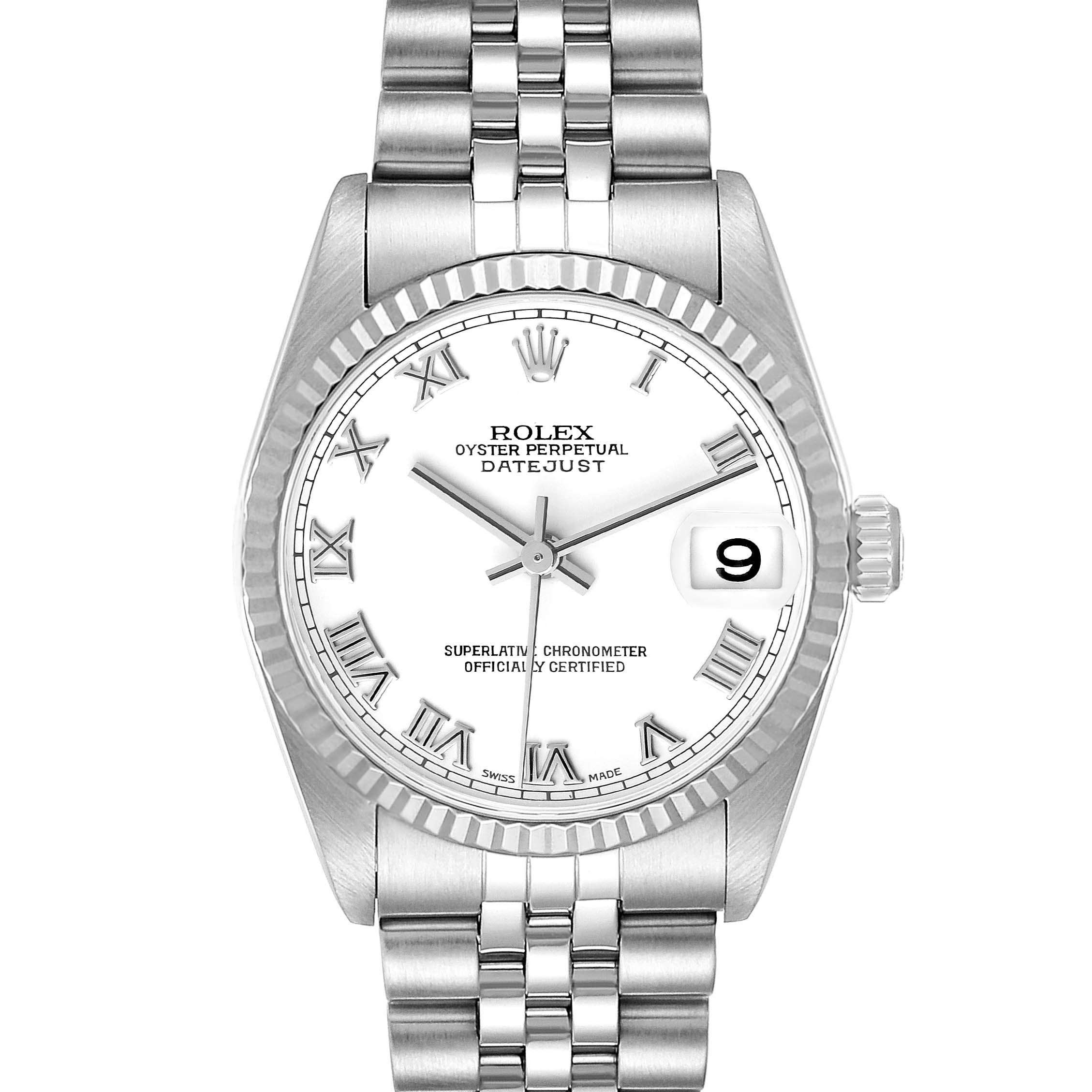 Rolex Datejust Midsize Steel White Gold White Dial Ladies Watch 78274 Box Papers