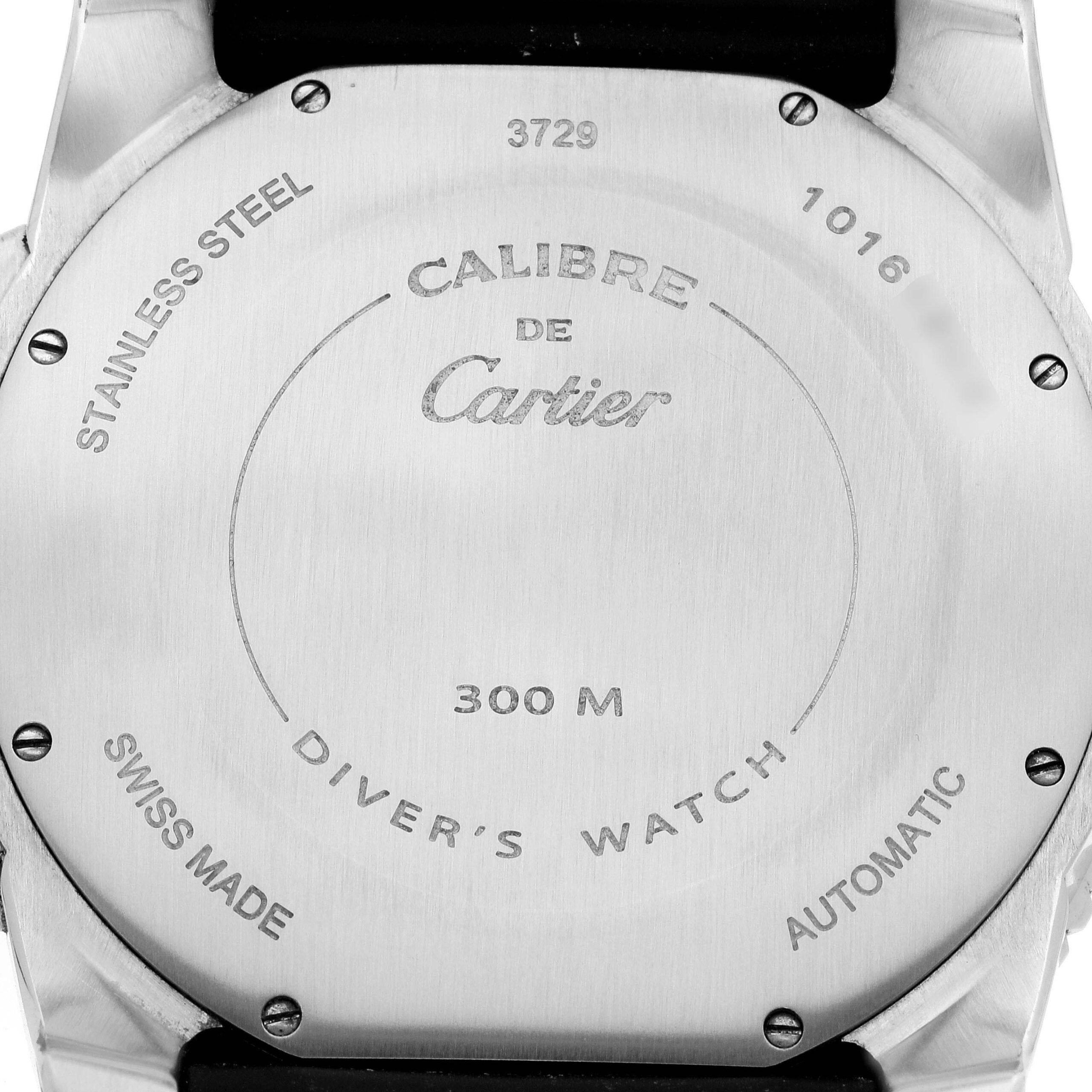 Cartier Calibre Diver Black Dial Rubber Strap Steel Mens Watch W7100056 Papers