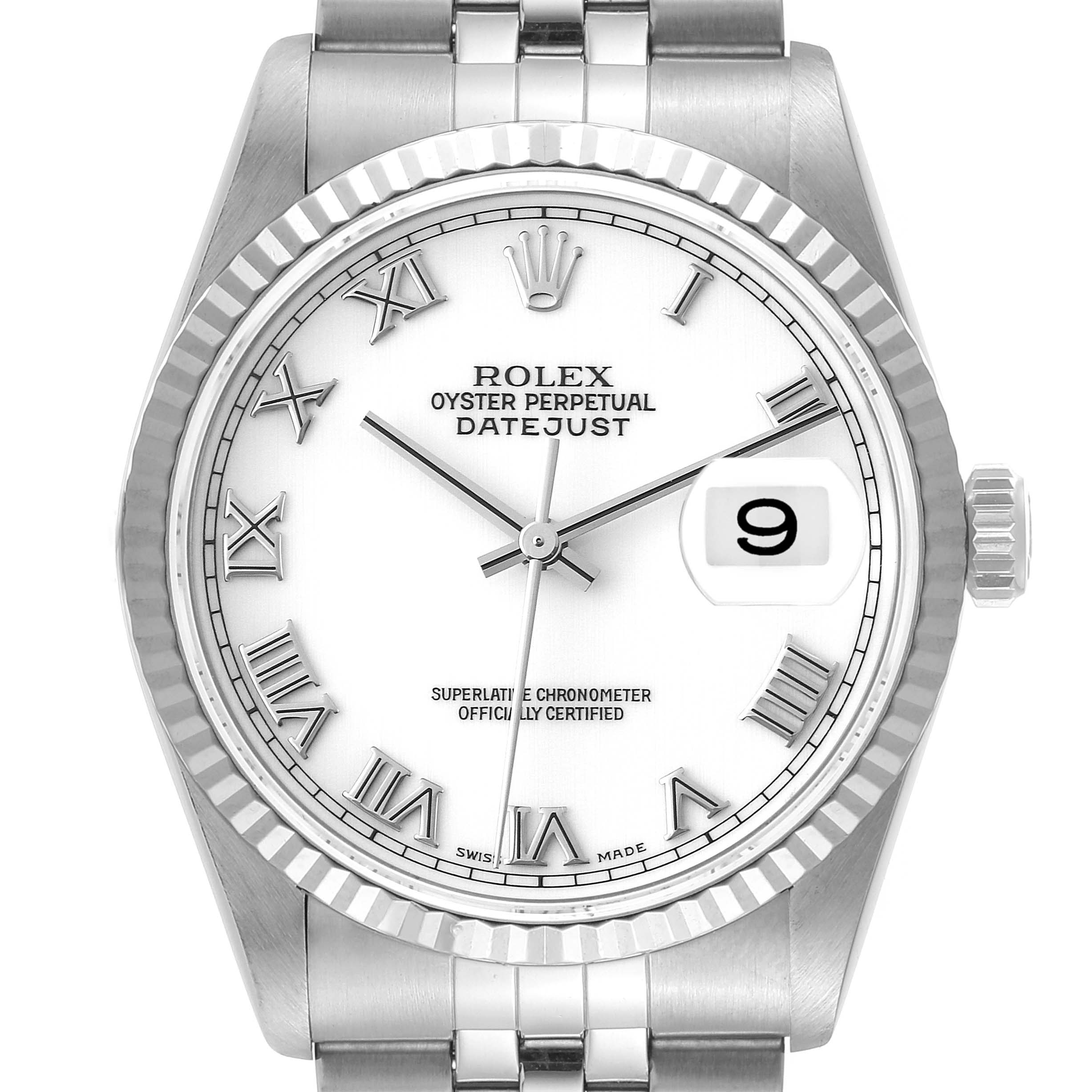 Rolex Datejust Steel White Gold White Dial Mens Watch 16234