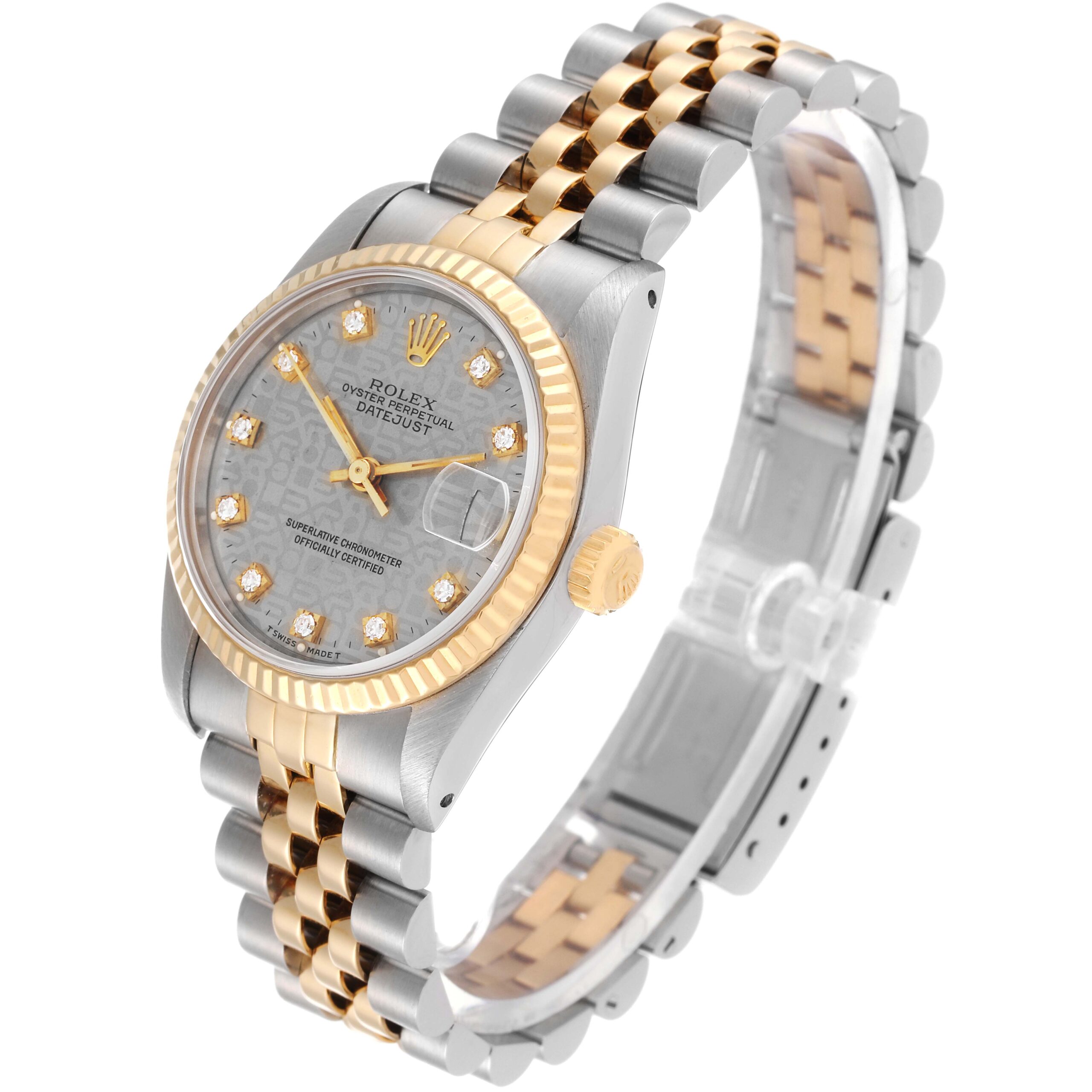 Rolex Datejust Midsize Steel Yellow Gold Diamond Dial Ladies Watch 68273
