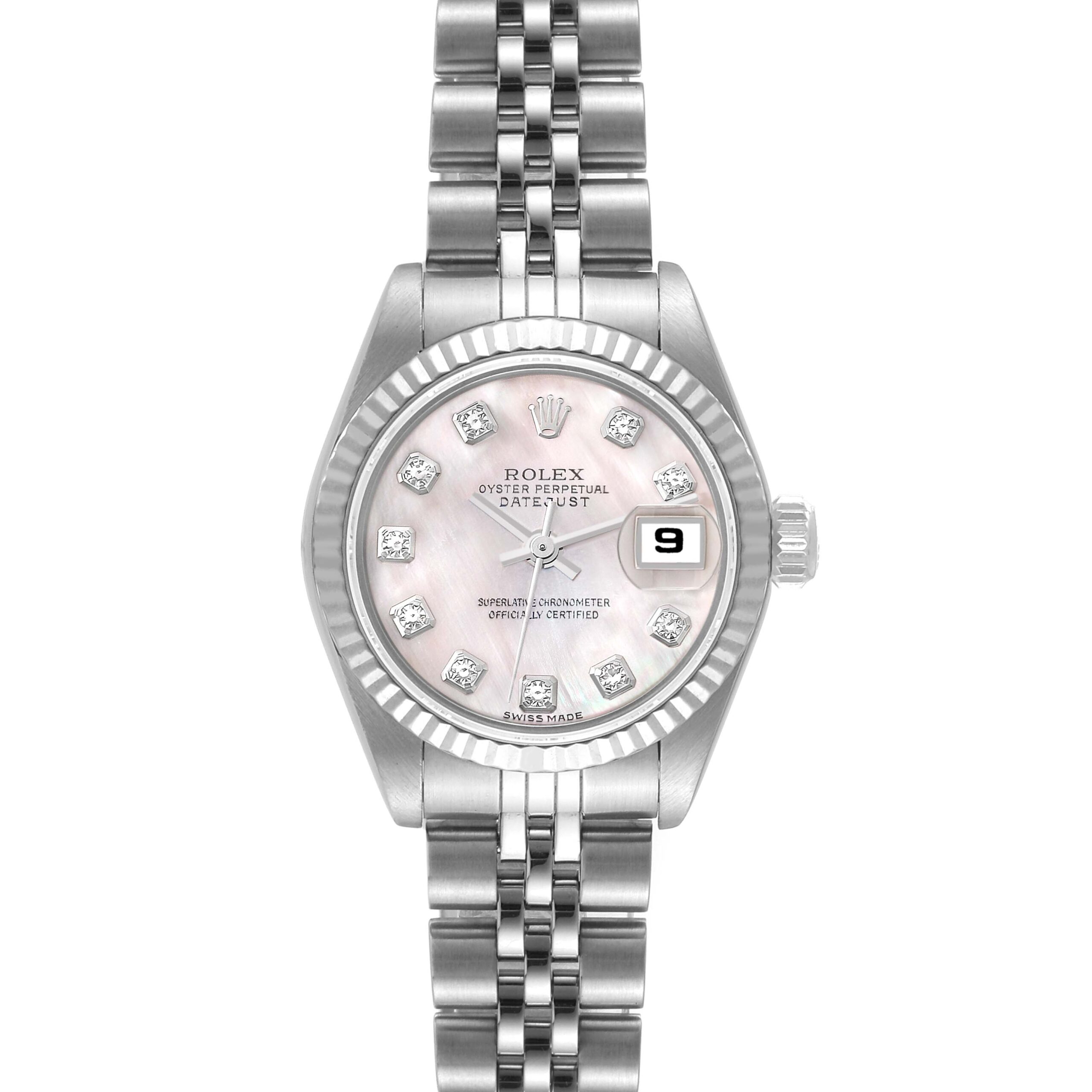 Rolex Datejust Steel White Gold Mother of Pearl Diamond Ladies Watch 79174 Box Papers