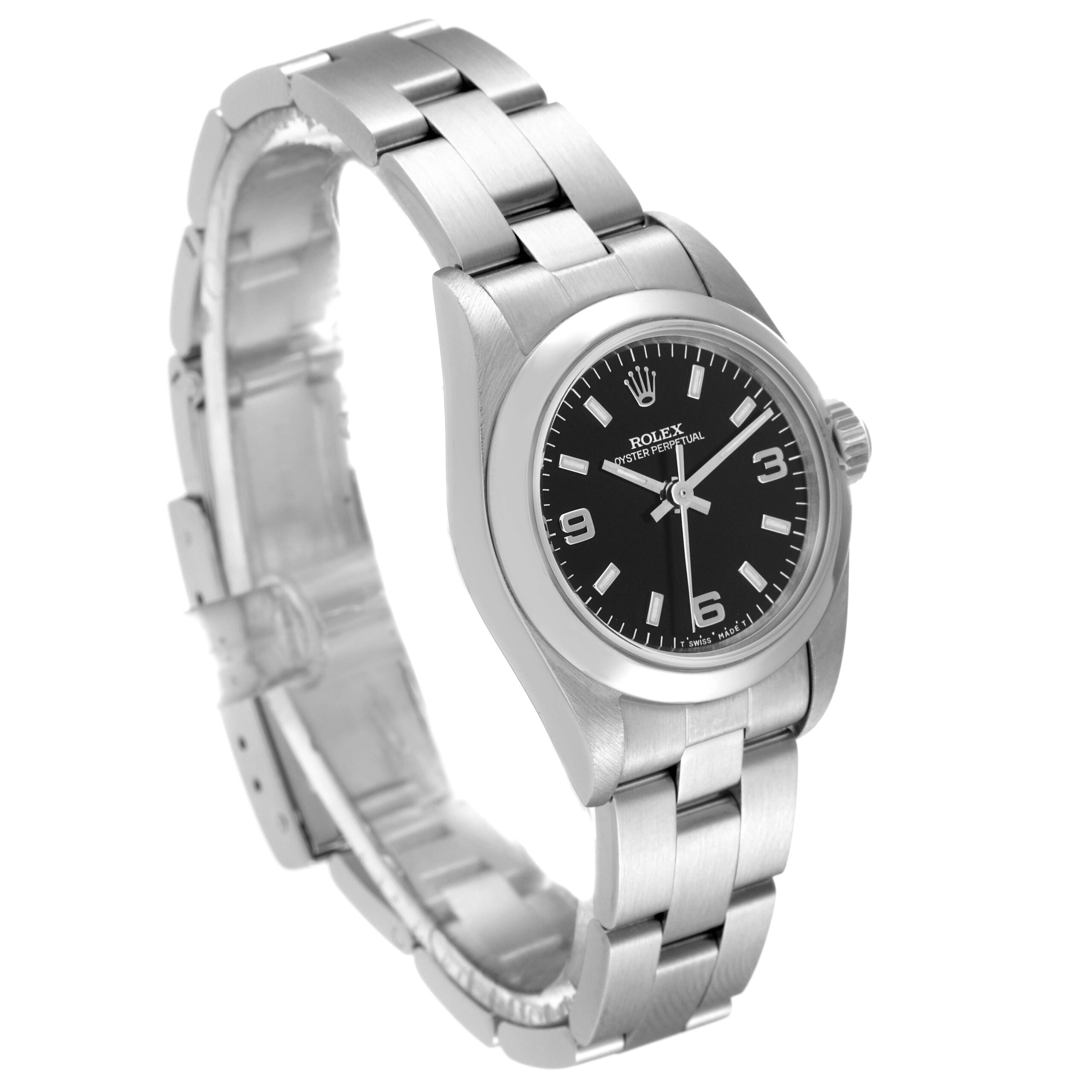 Rolex Oyster Perpetual Steel Black Dial Ladies Watch 67180 Box Papers