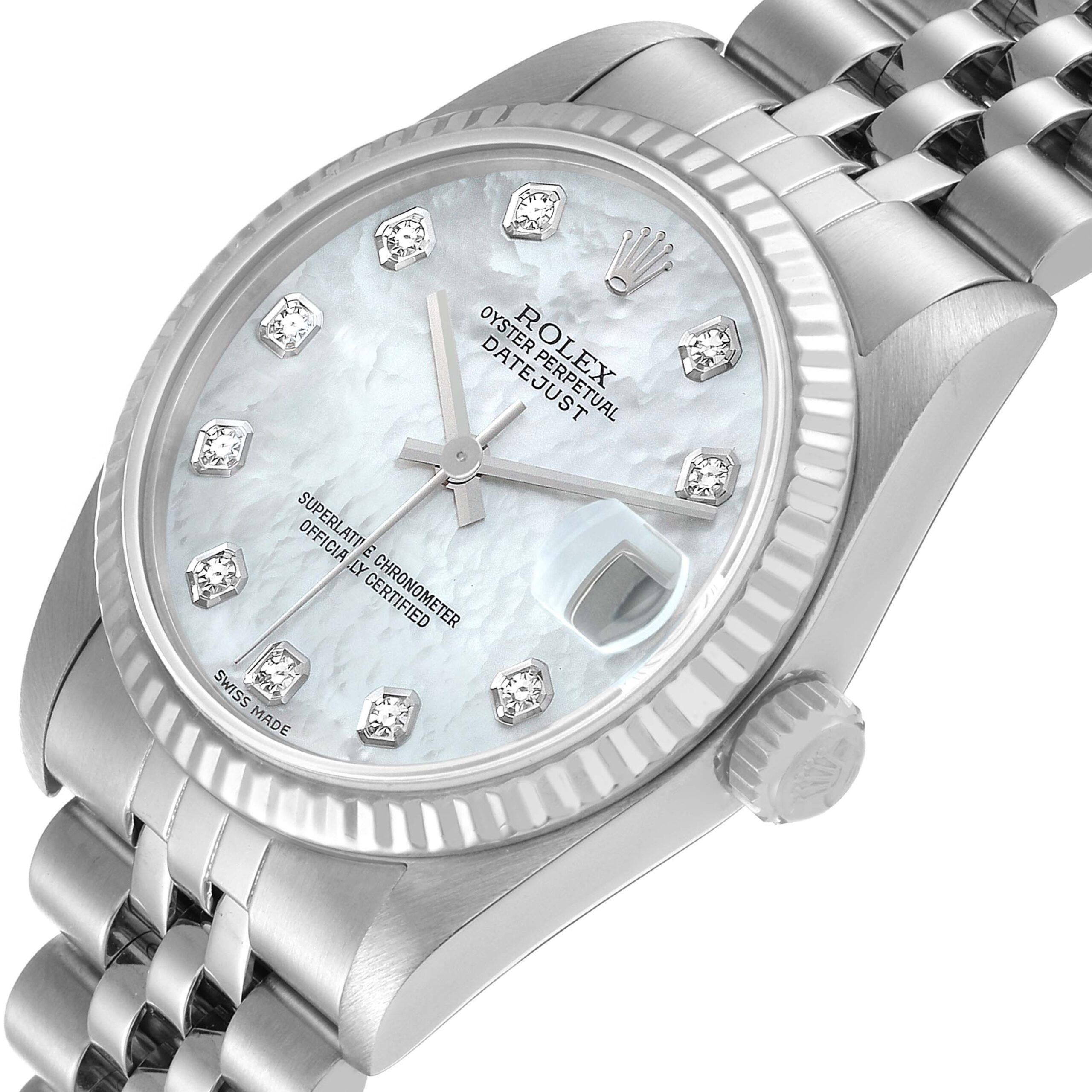 Rolex Datejust Midsize White Gold MOP Diamond Dial Ladies Watch 78274 Box Papers