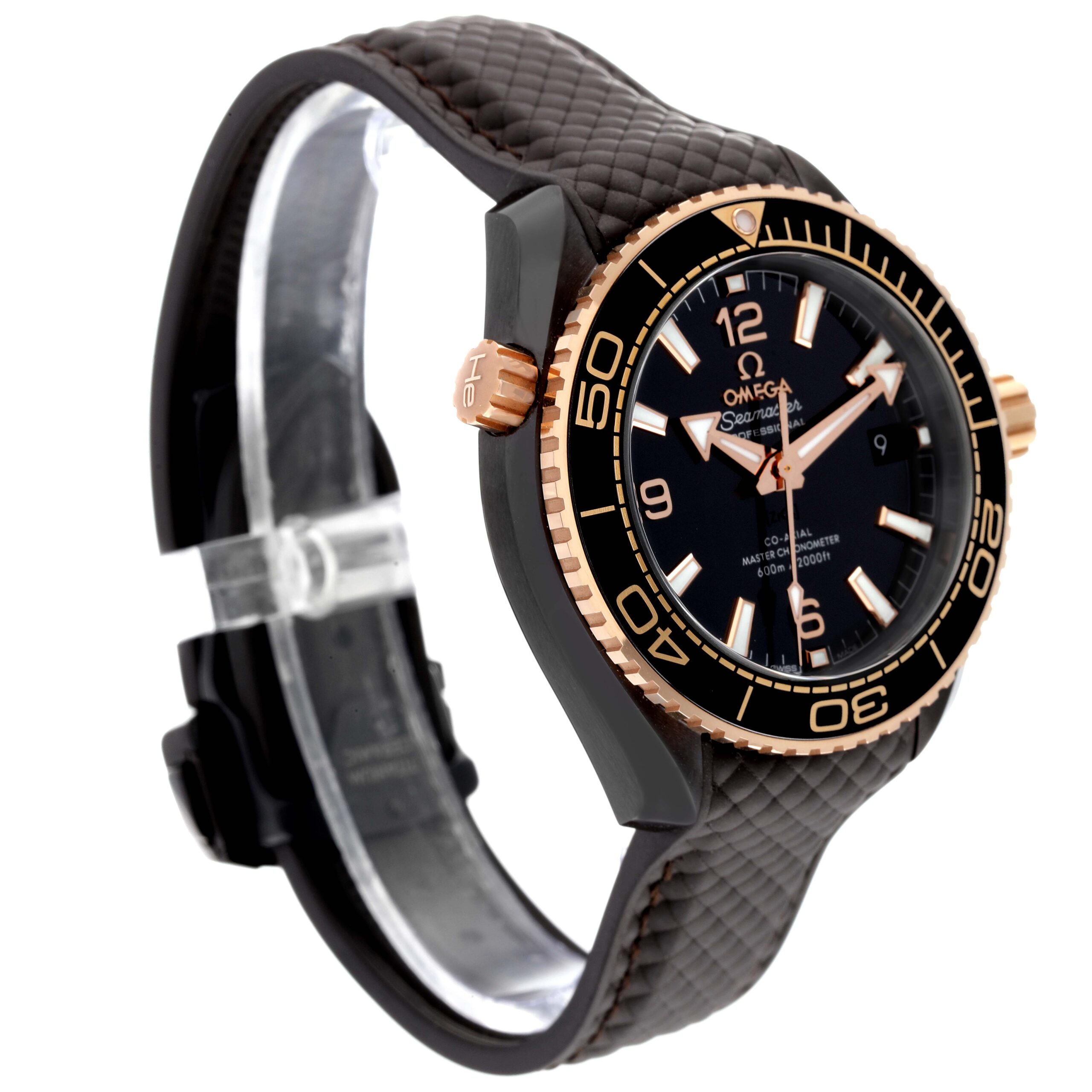 Omega Planet Ocean Rose Gold Ceramic Mens Watch 215.62.40.20.13.001 Box Card