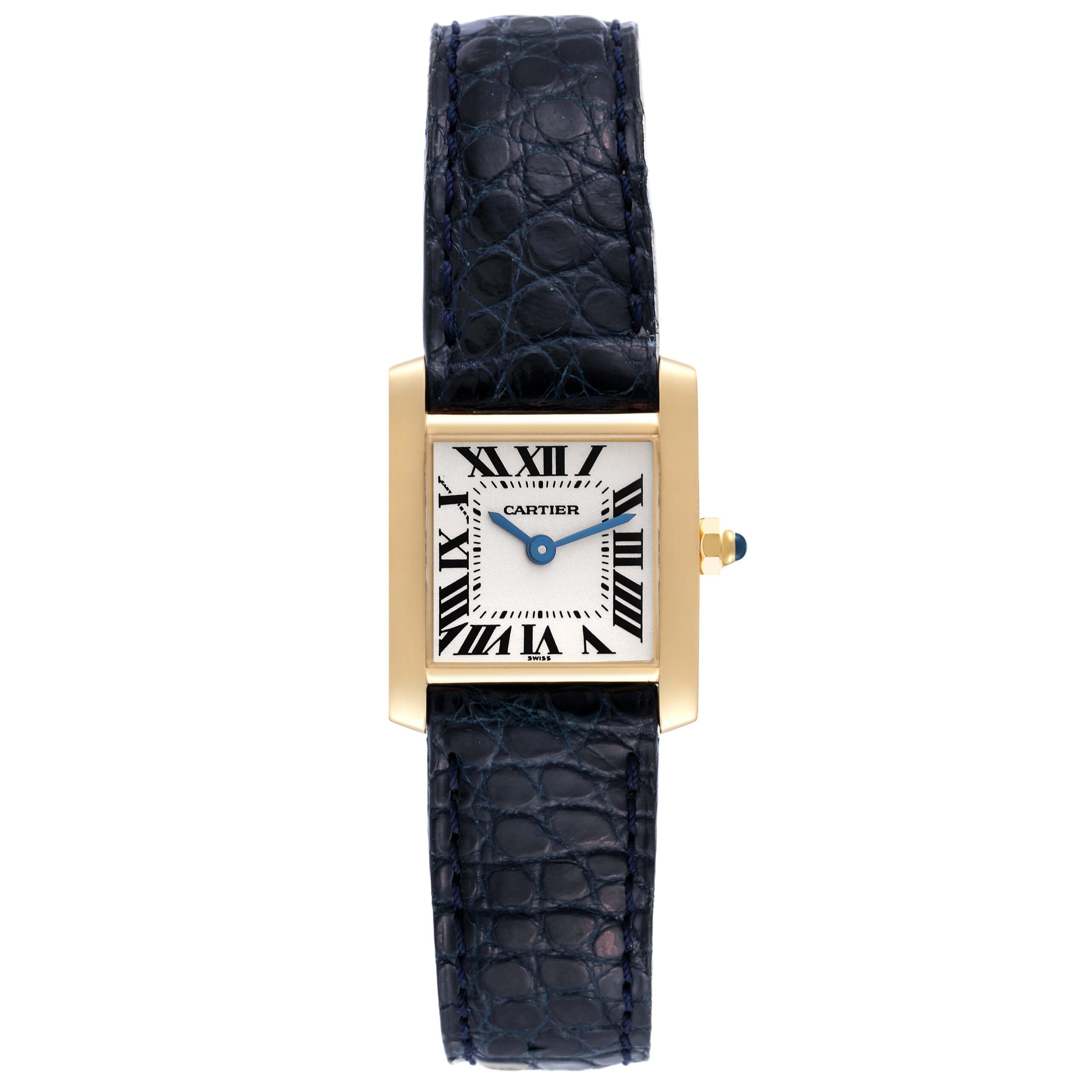 Cartier Tank Francaise Yellow Gold Blue Strap Ladies Watch W5000256