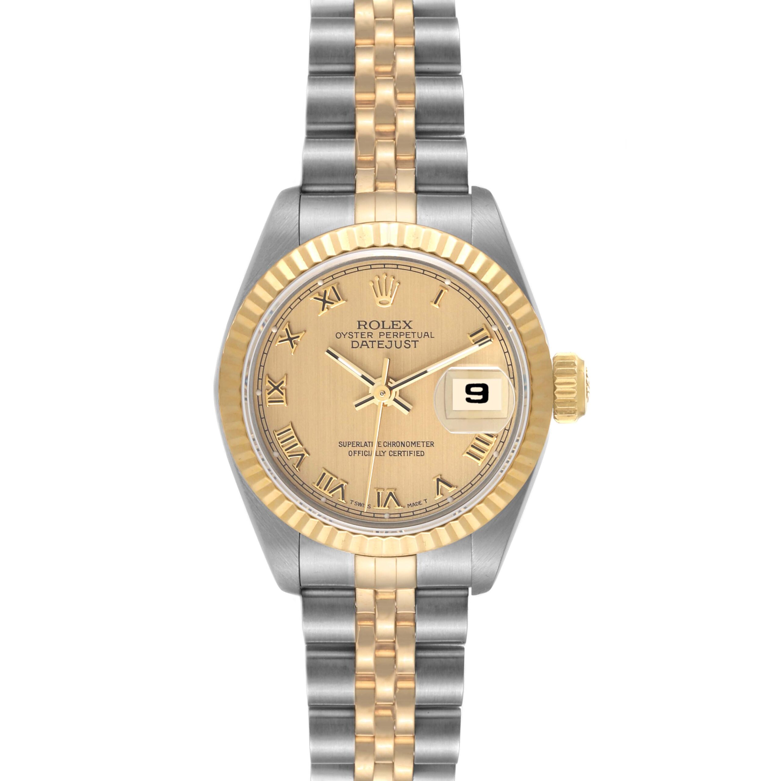 Rolex Datejust Steel Yellow Gold Champagne Roman Dial Ladies Watch 69173