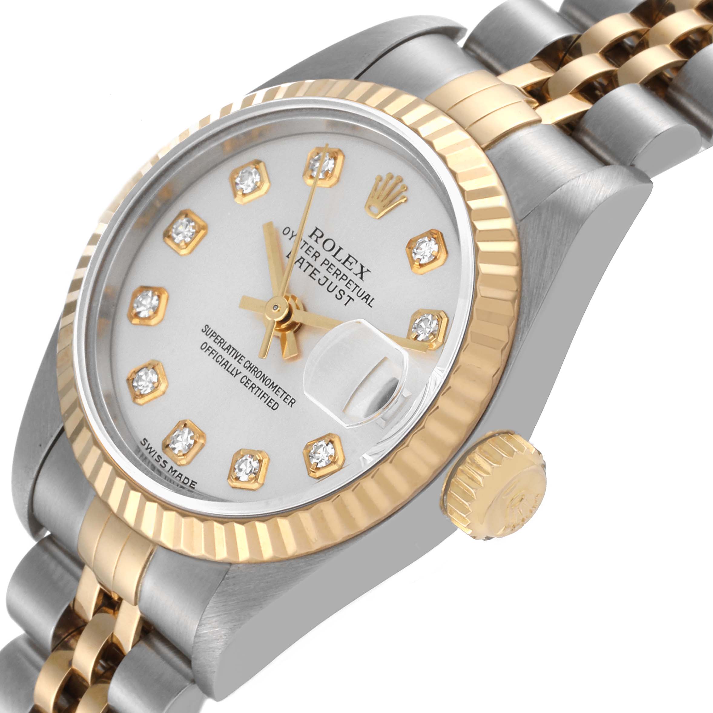 Rolex Datejust Steel Yellow Gold Silver Diamond Dial Ladies Watch 79173