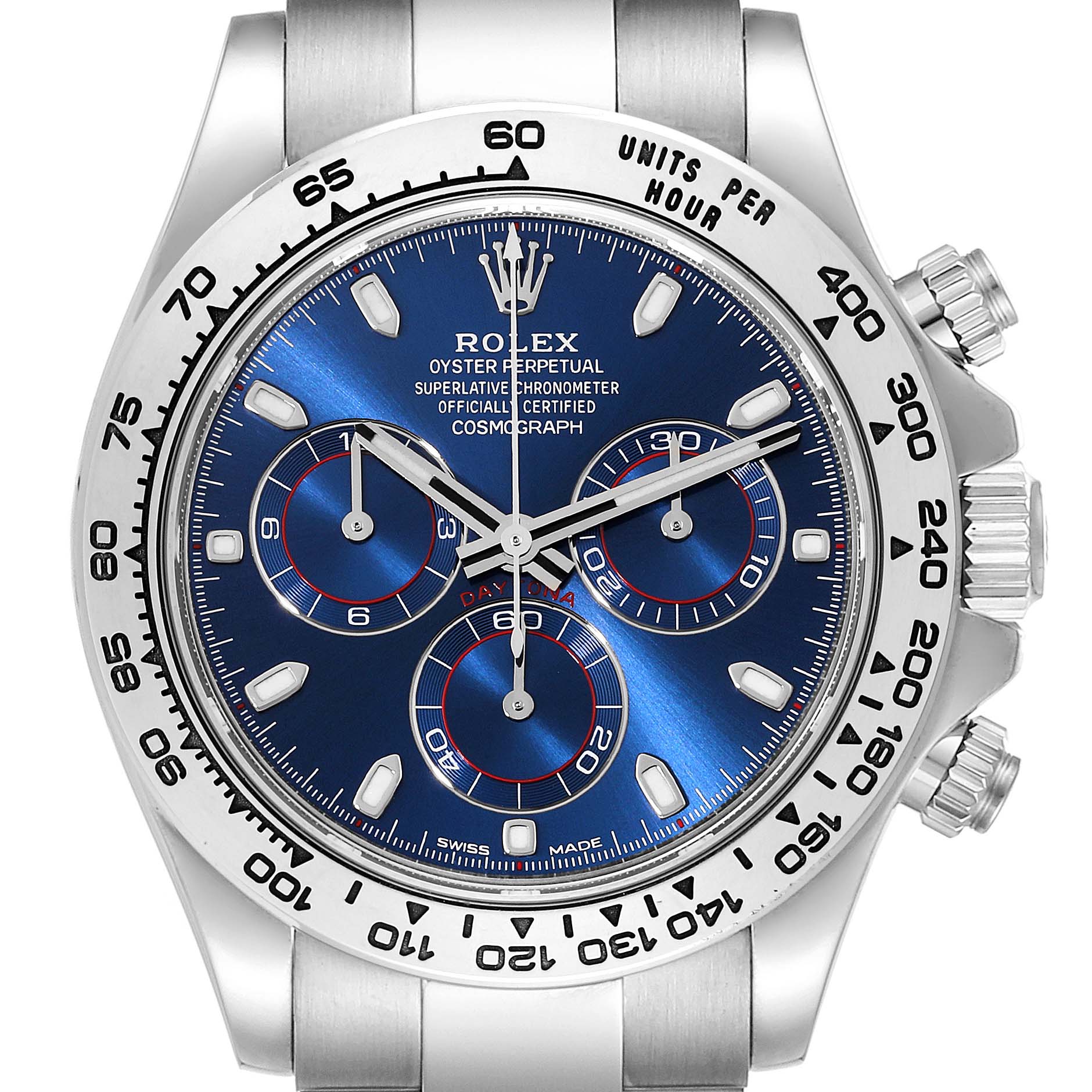 Rolex Daytona Blue Dial White Gold Chronograph Mens Watch 116509 Box Card