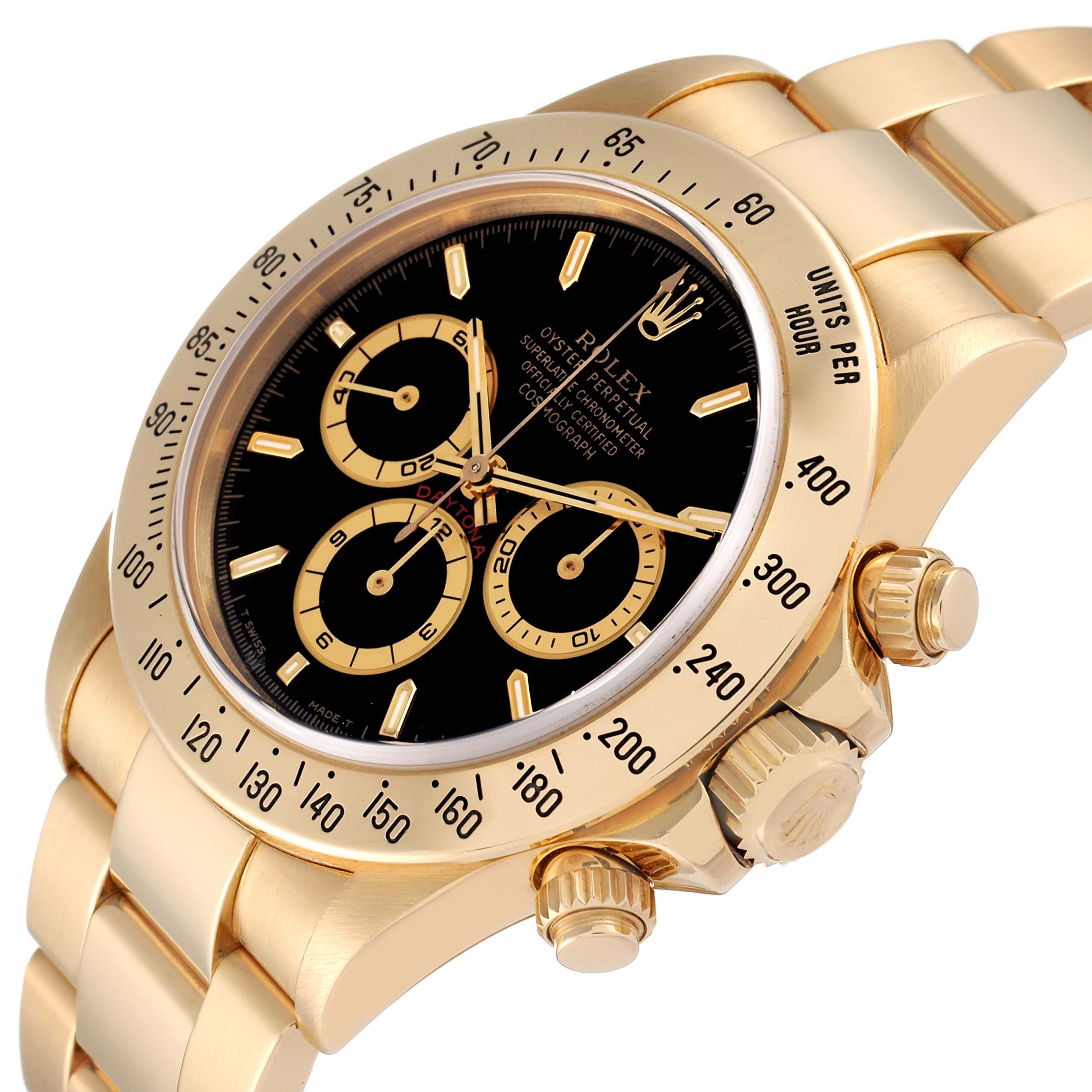 Rolex Daytona Black Dial Yellow Gold Mens Watch 16528 Box Papers