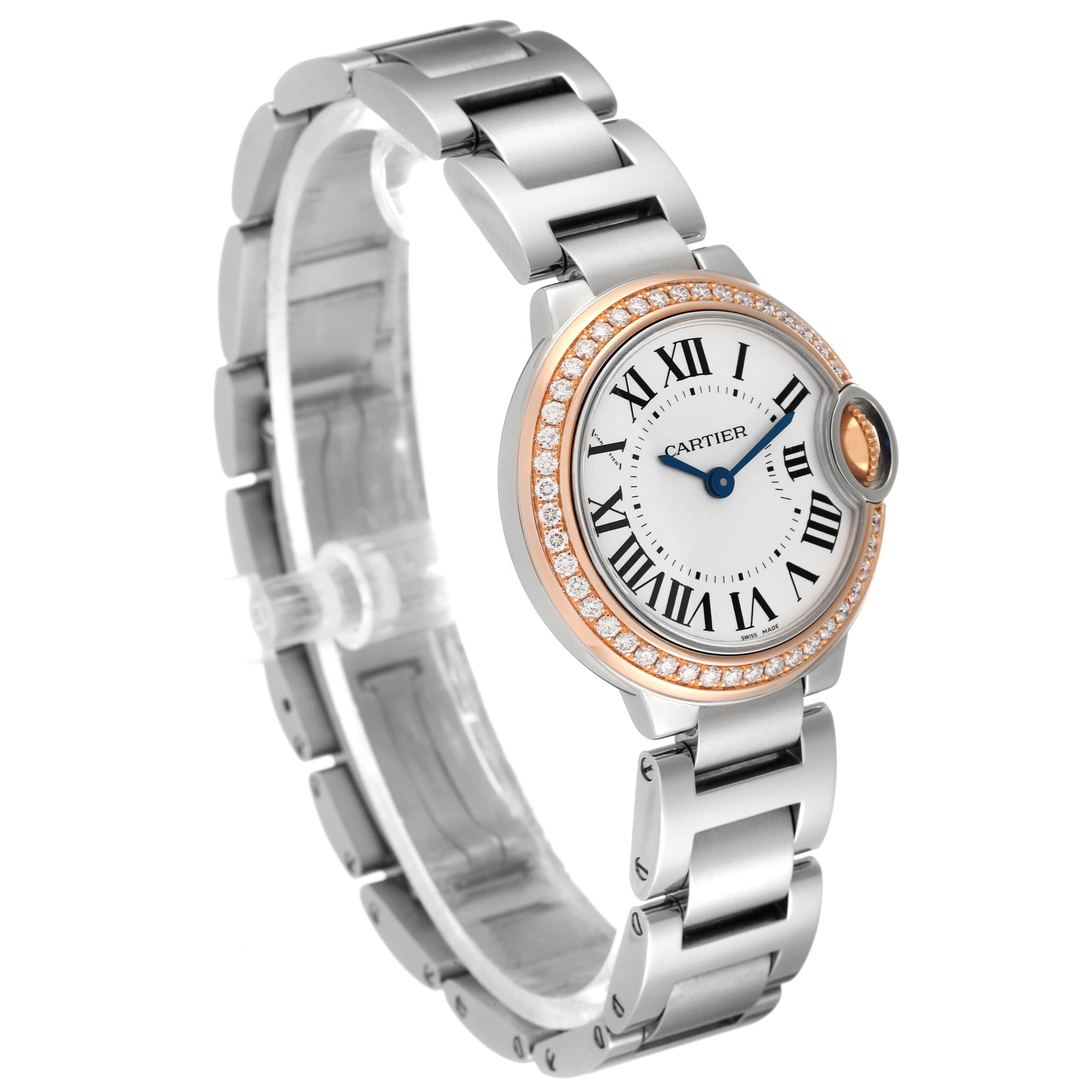 Cartier Ballon Bleu Steel Rose Gold Diamond Ladies Watch WE902079 Box Card