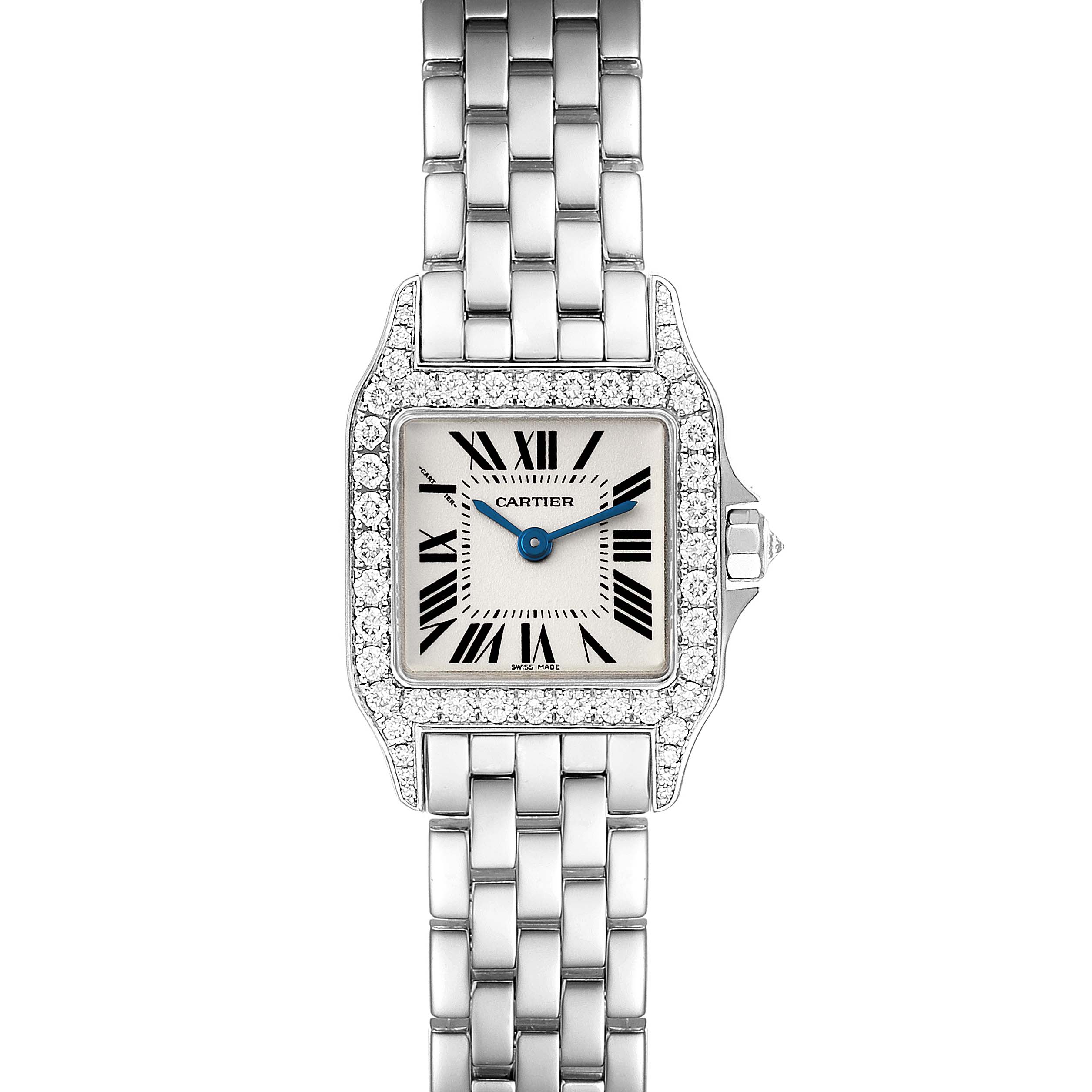 Cartier Santos Demoiselle White Gold Diamond Ladies Watch WF9003Y8 Box Papers