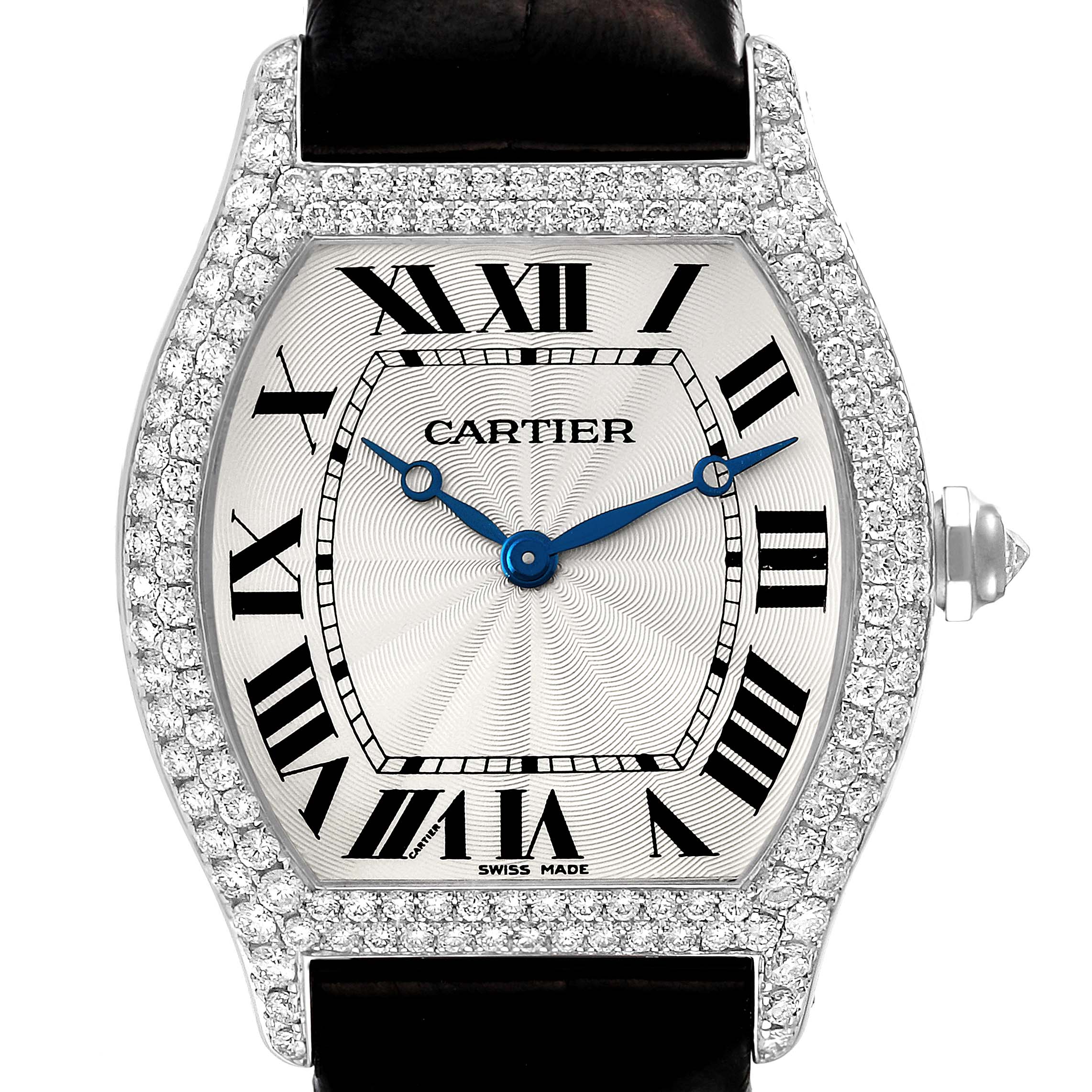 Cartier Tortue 18K White Gold Diamond Mens Watch WA504351