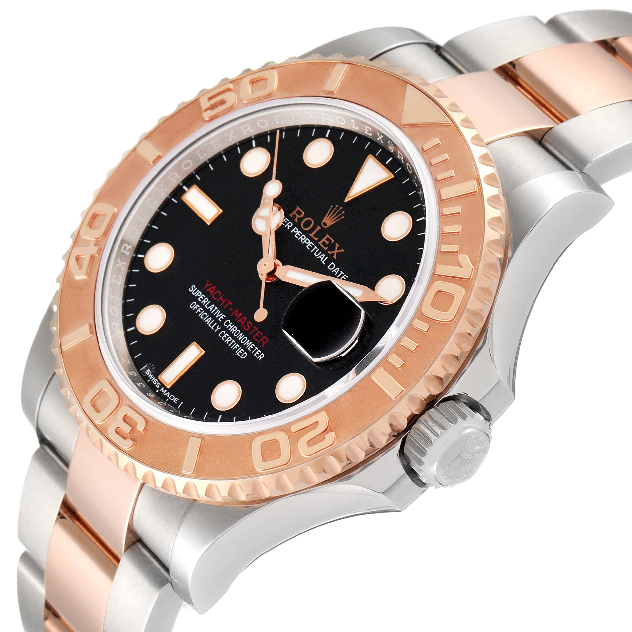 Rolex Yachtmaster Rose Gold Steel Black Dial Mens Watch 116621 Box Card
