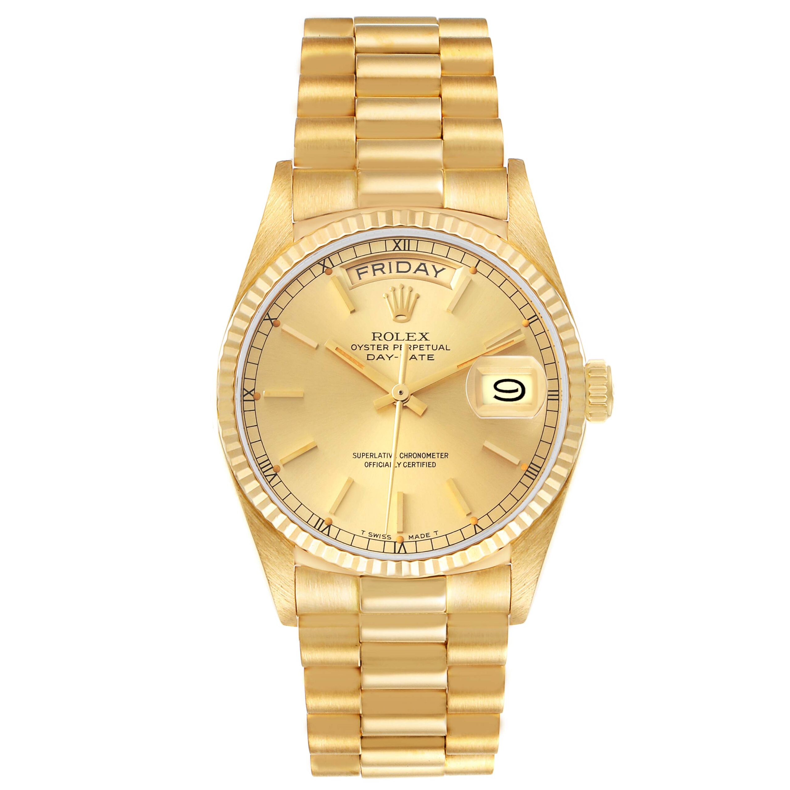 Rolex President Day-Date Yellow Gold Champagne Dial Mens Watch 18038
