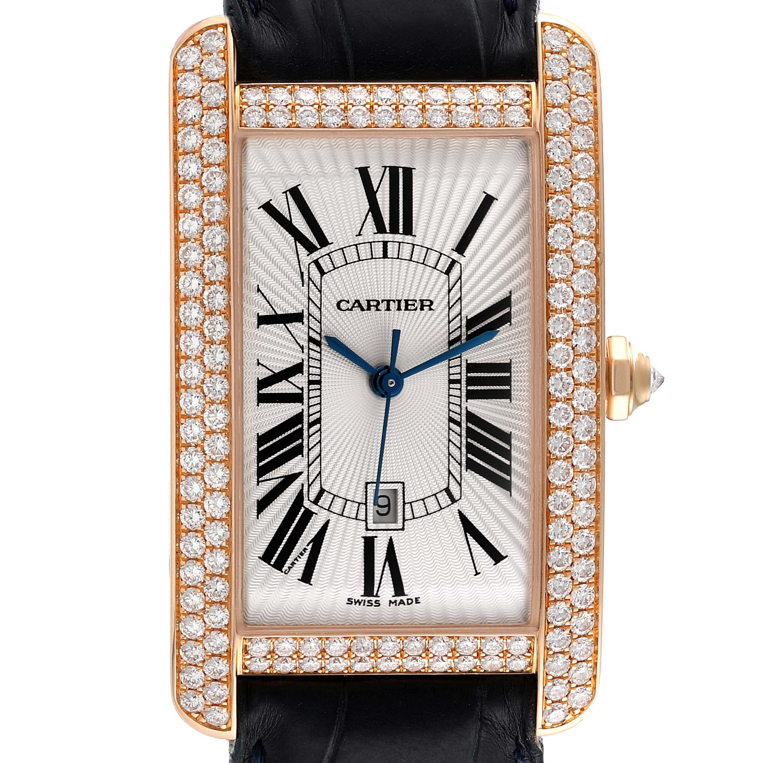 Cartier Tank Americaine Large Rose Gold Diamond Mens Watch WB704851