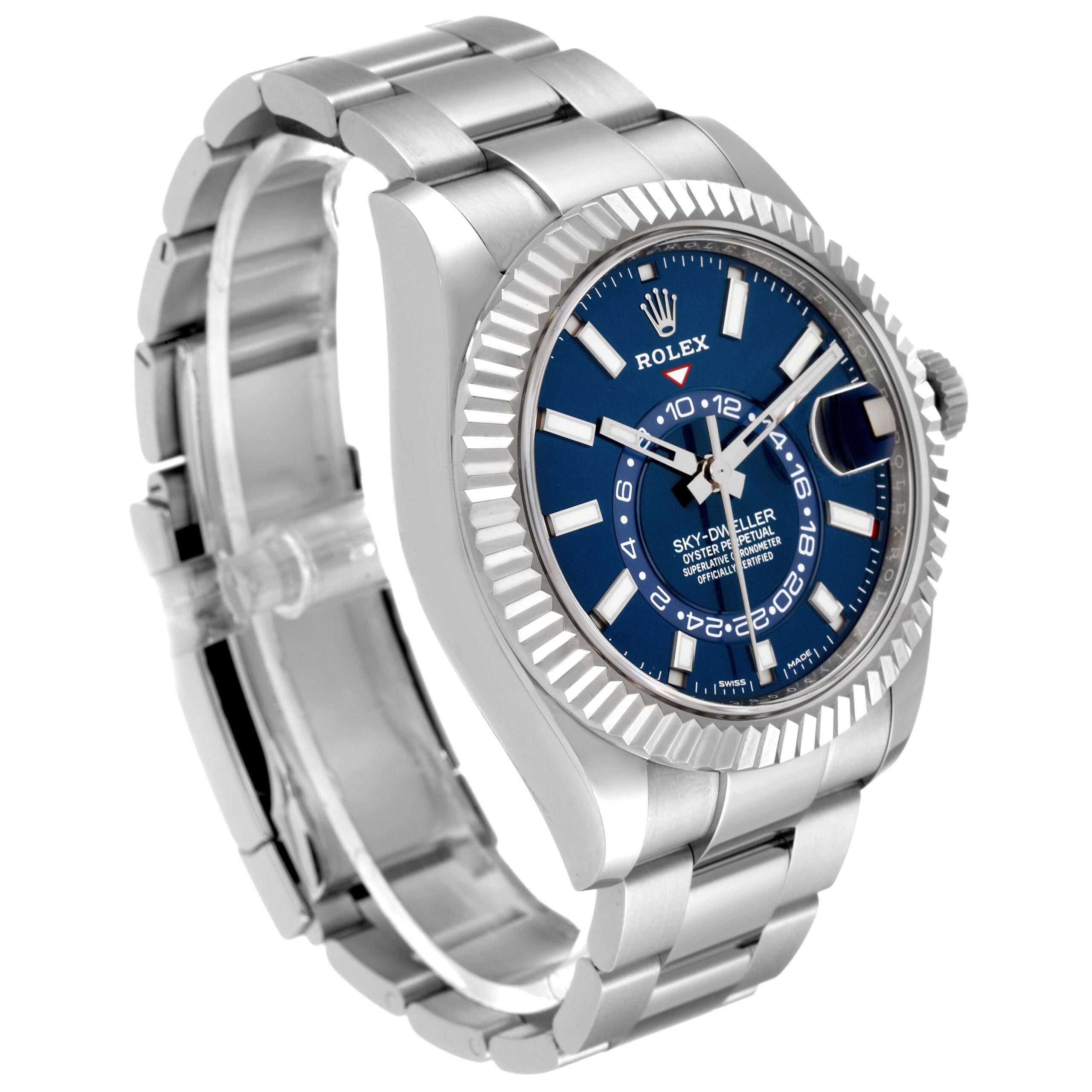 Rolex Sky-Dweller Steel White Gold Blue Dial Mens Watch 326934 Box Card