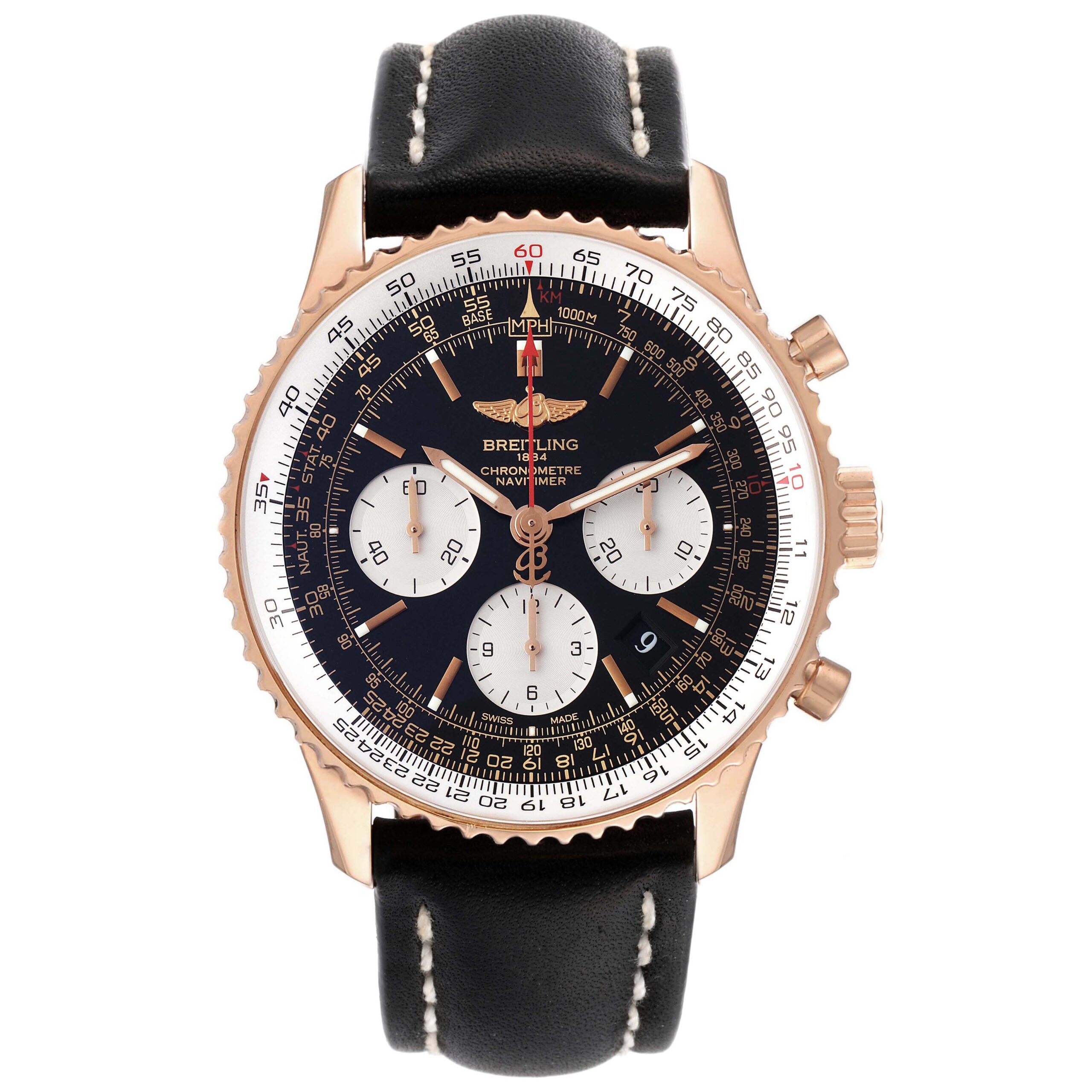 Breitling Navitimer 01 Rose Gold Black Dial Mens Watch RB0120