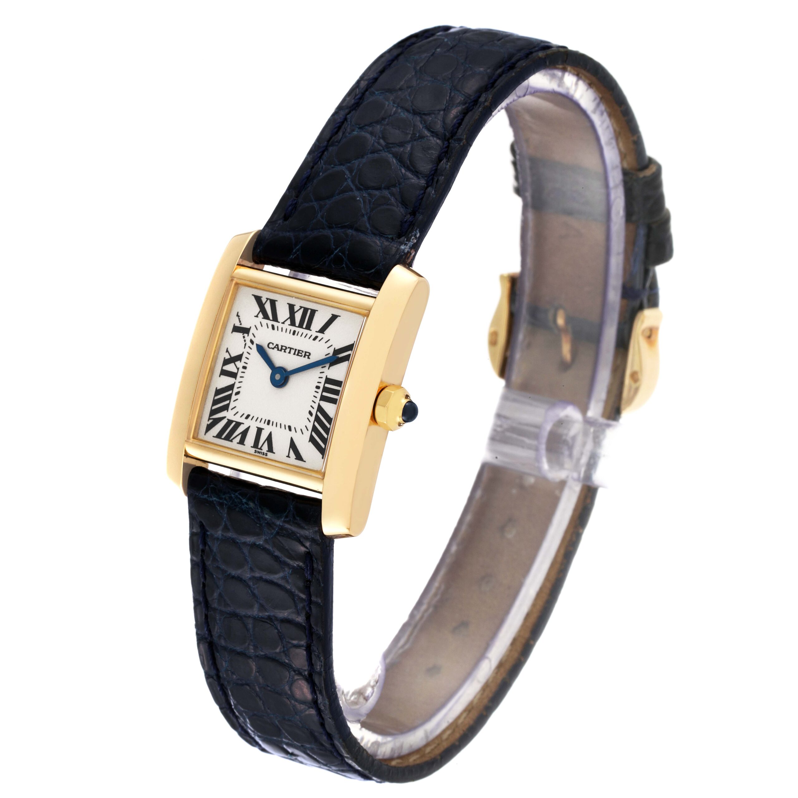 Cartier Tank Francaise Yellow Gold Blue Strap Ladies Watch W5000256