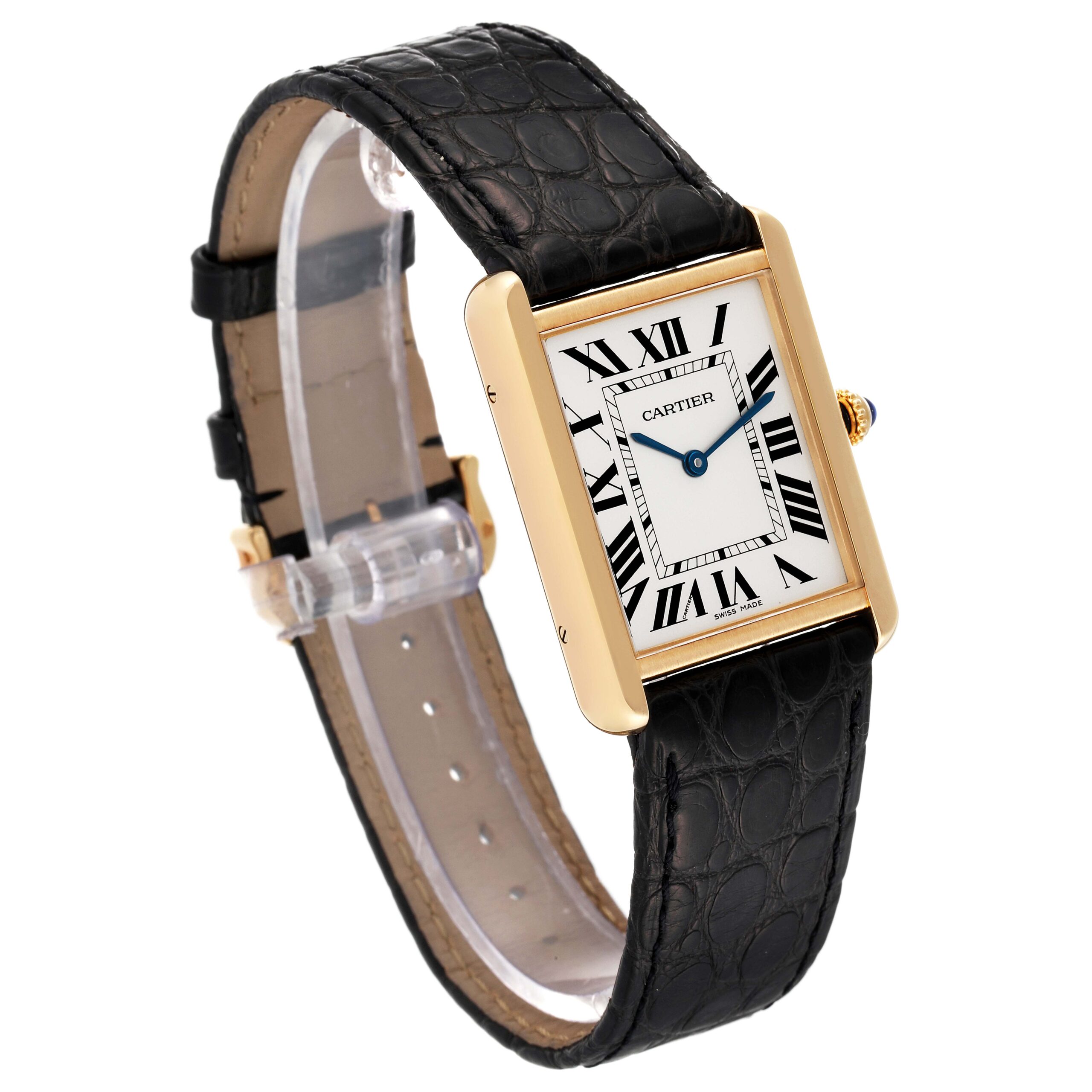 Cartier Tank Solo Yellow Gold Steel Black Strap Mens Watch W1018855