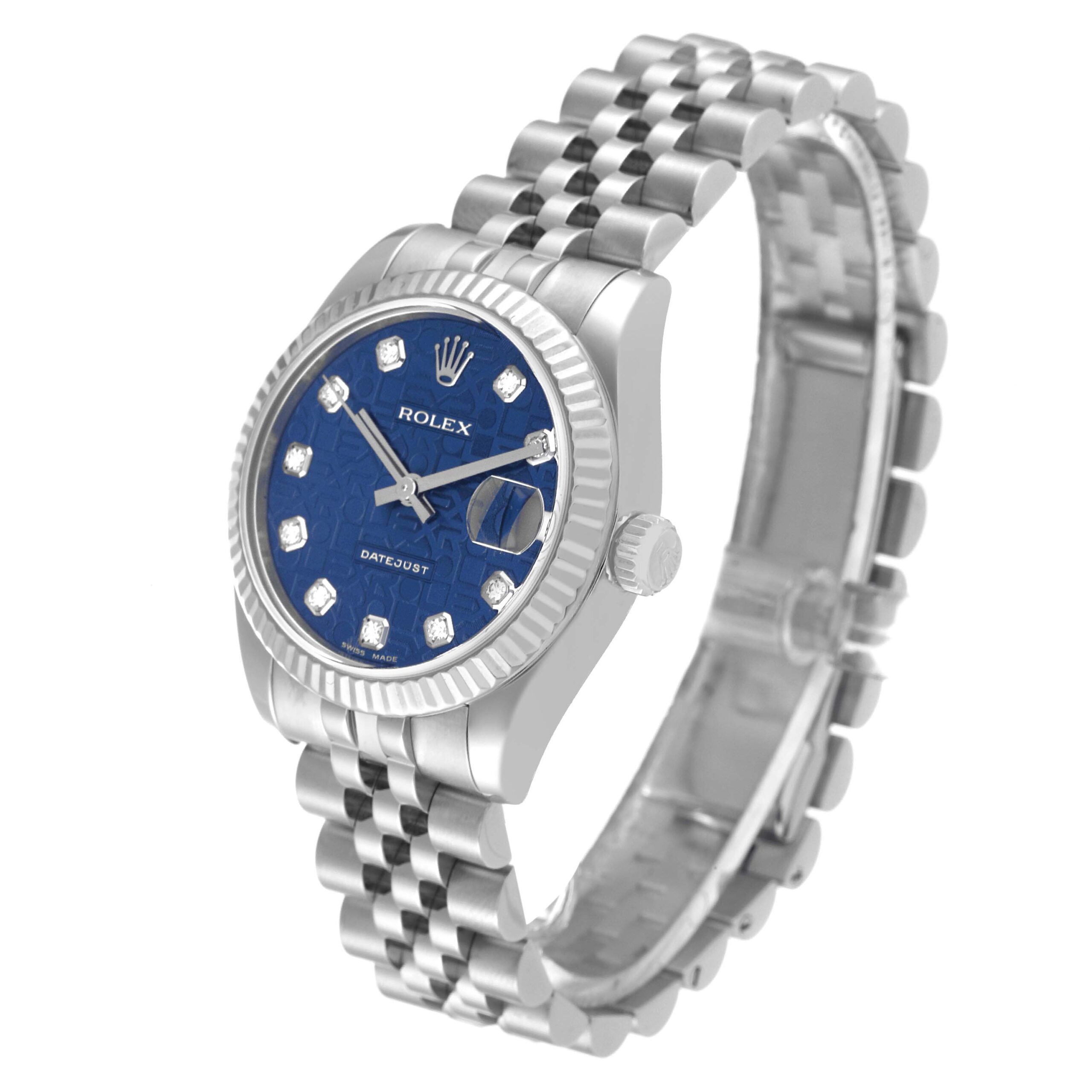 Rolex Datejust Midsize Steel White Gold Blue Diamond Dial Ladies Watch 178274