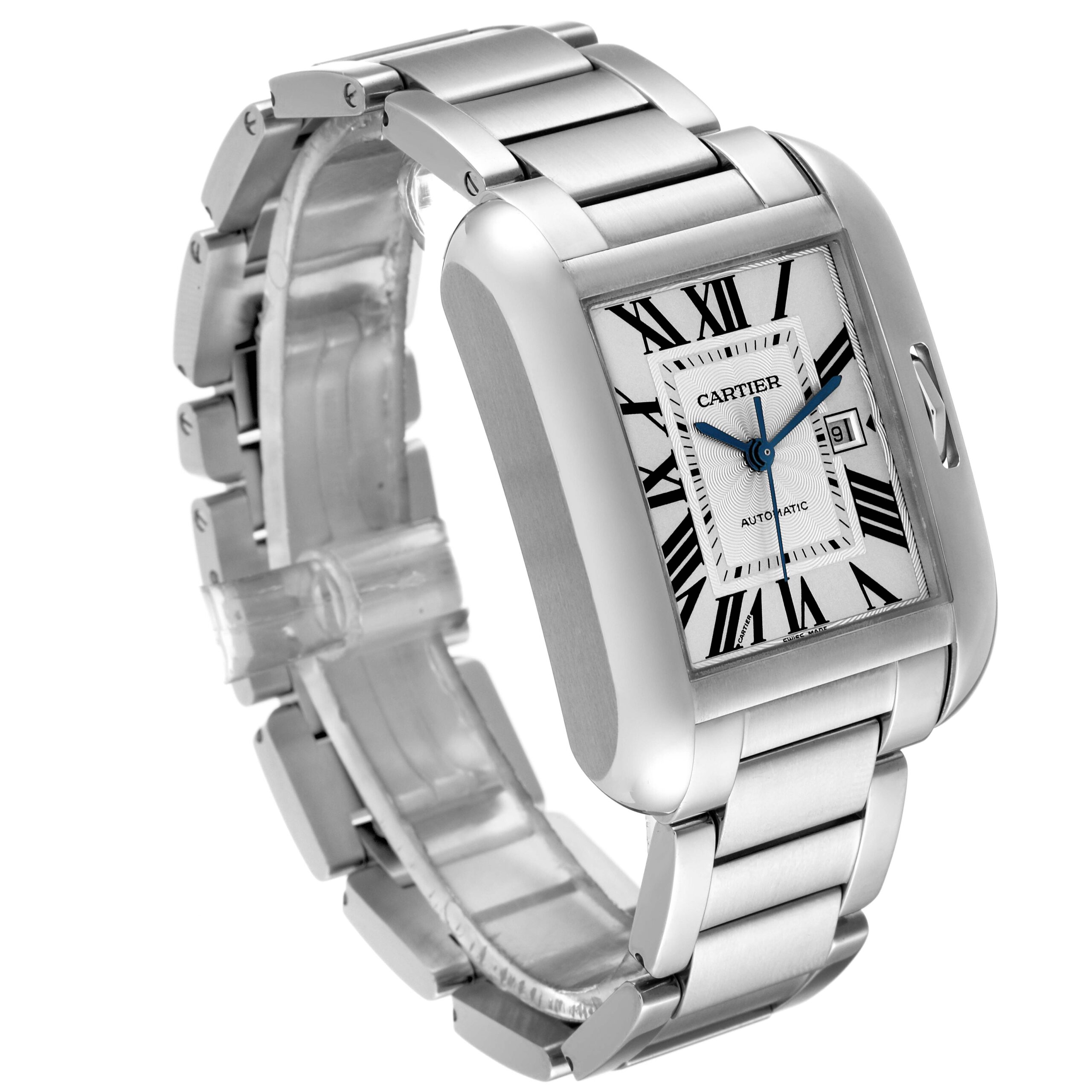 Cartier Tank Anglaise Large Steel Automatic Mens Watch W5310009 Box Papers