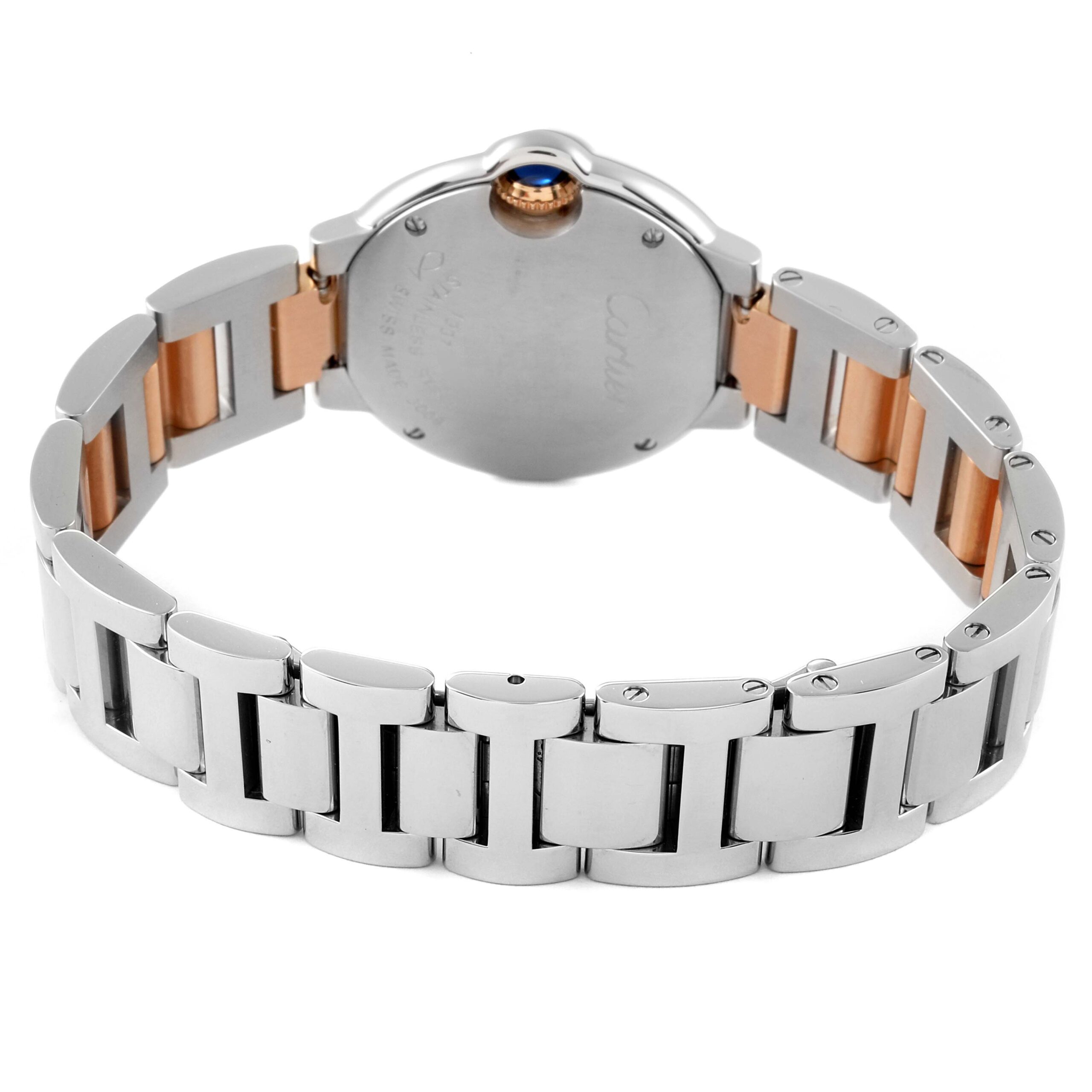 Cartier Ballon Bleu Steel Rose Gold Diamond Ladies Watch WE902030 Box Papers