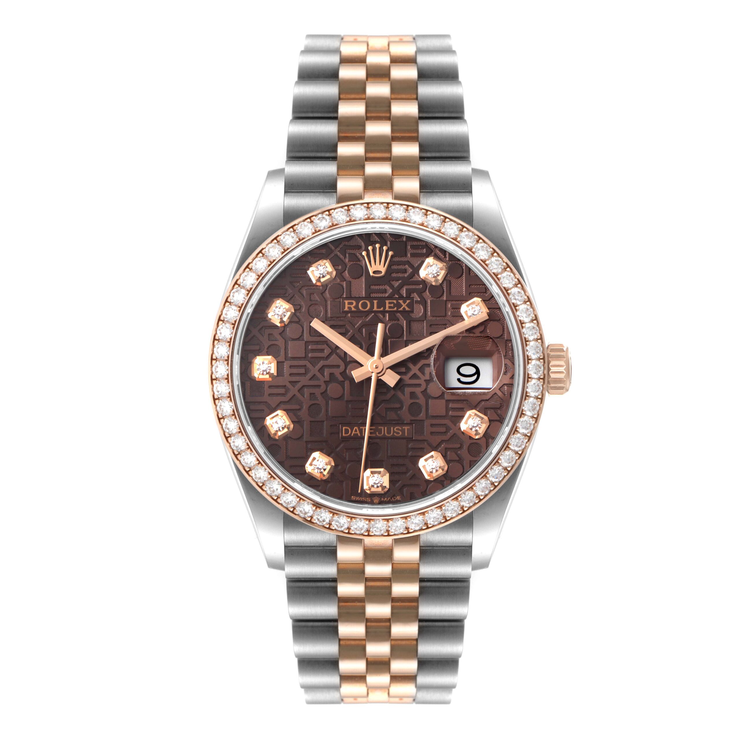 Rolex Datejust Steel Rose Gold Diamond Mens Watch 126281 Box Card