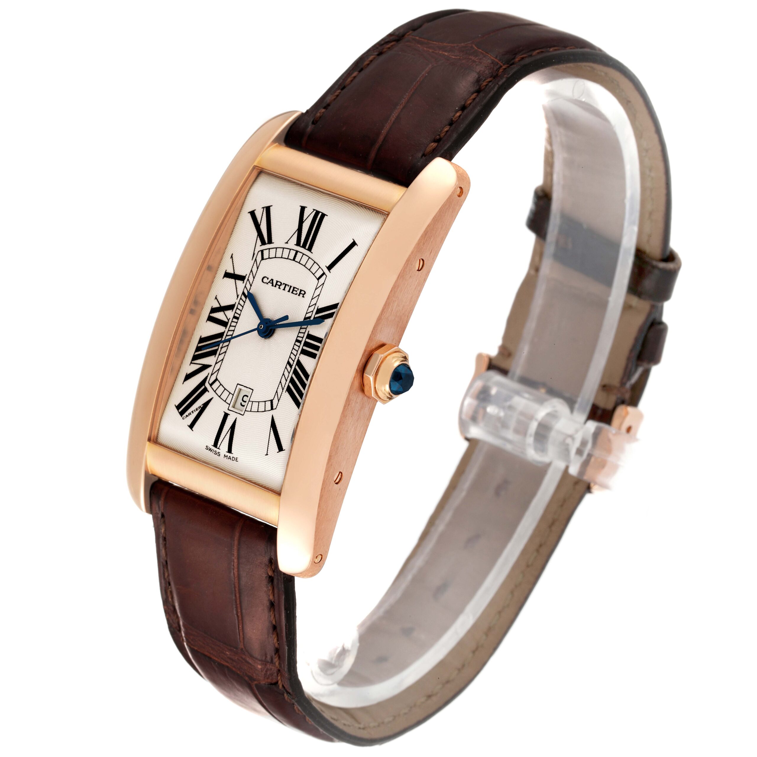 Cartier Tank Americaine Large 18K Rose Gold Brown Strap Watch W2609156