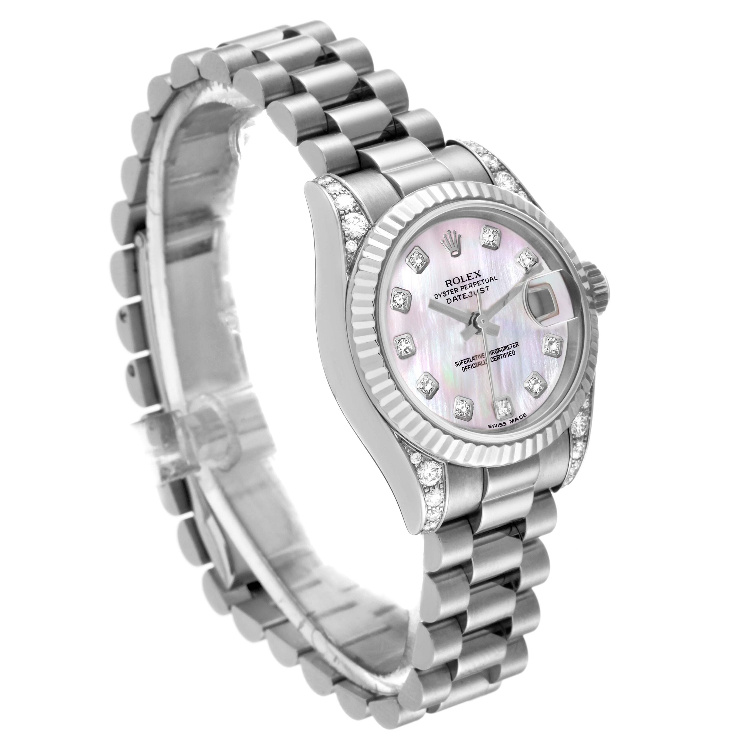 Rolex President Crown Collection White Gold Mother of Pearl Diamond Ladies Watch 179239 Box Papers