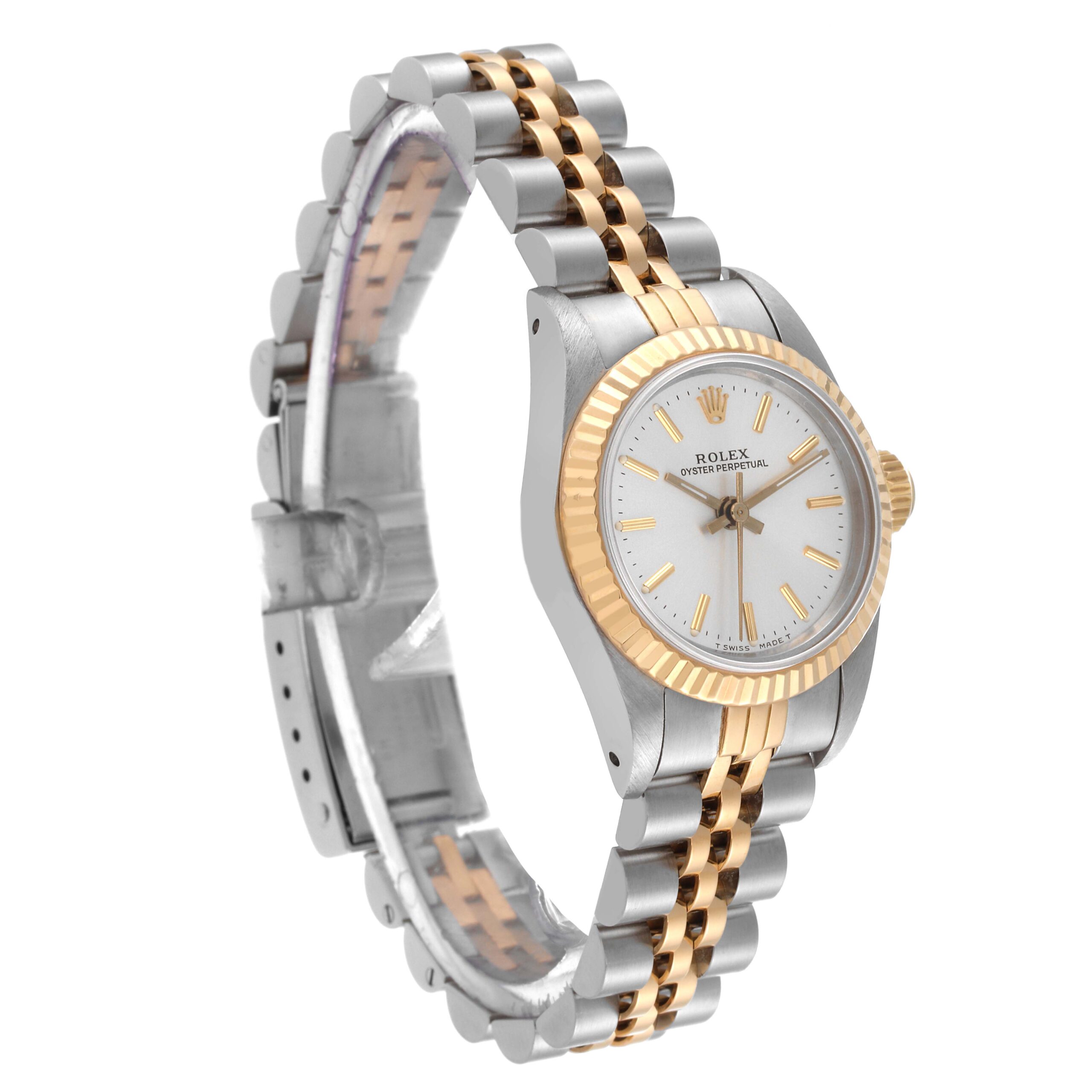 Rolex Oyster Perpetual Steel Yellow Gold Silver Dial Ladies Watch 67193