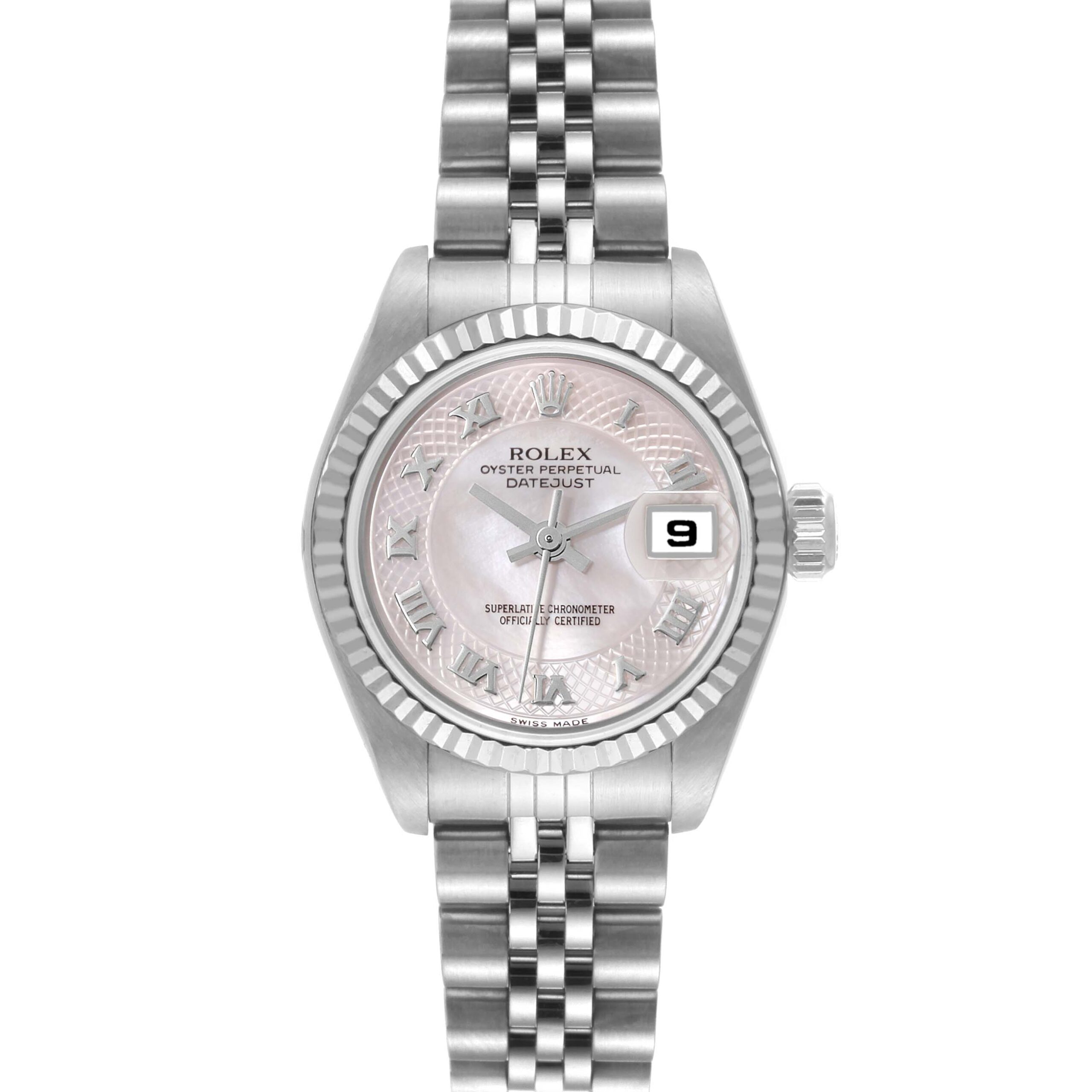 Rolex Datejust White Gold Decorated Mother of Pearl Ladies Watch 79174 Box Papers
