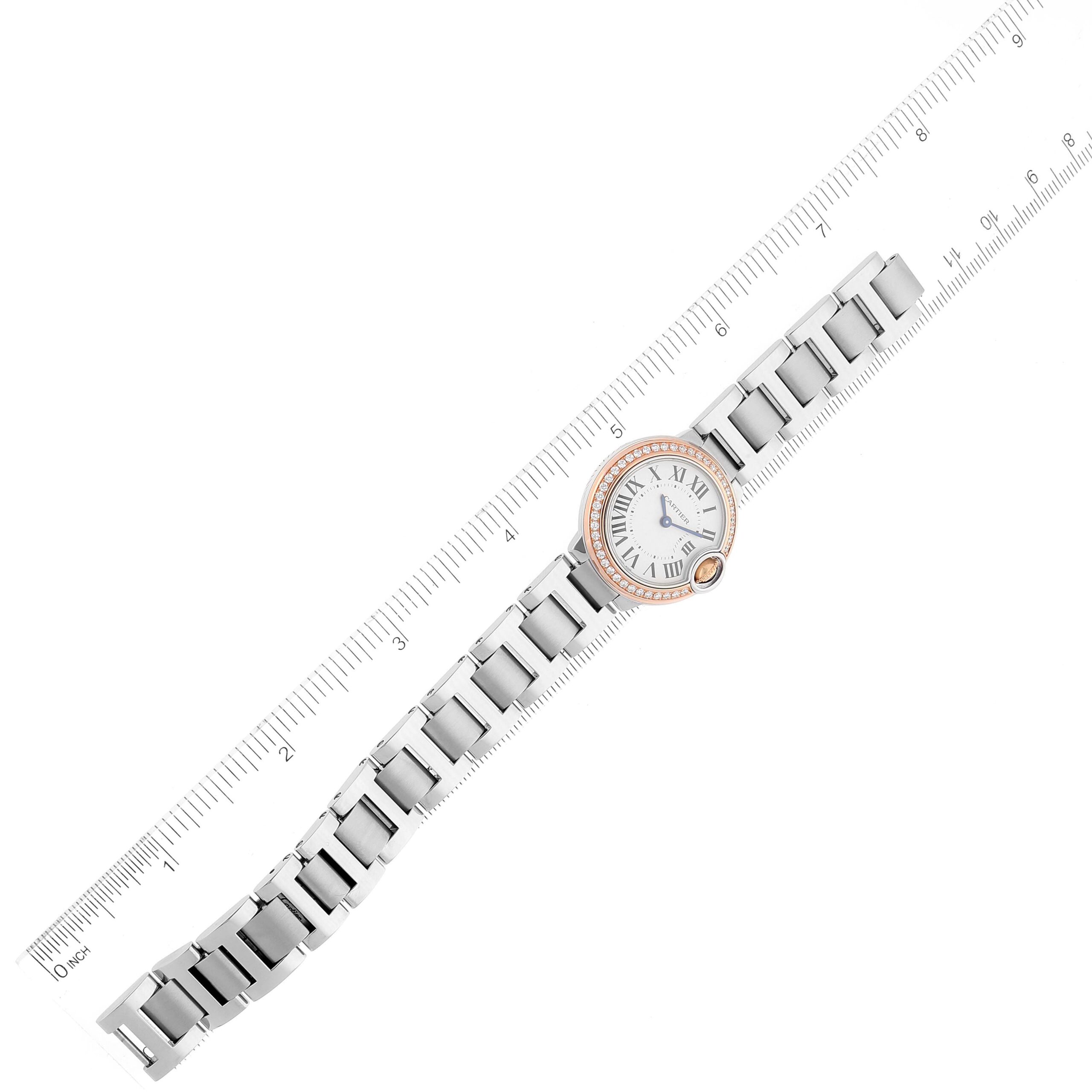Cartier Ballon Bleu Steel Rose Gold Diamond Ladies Watch WE902079 Box Card