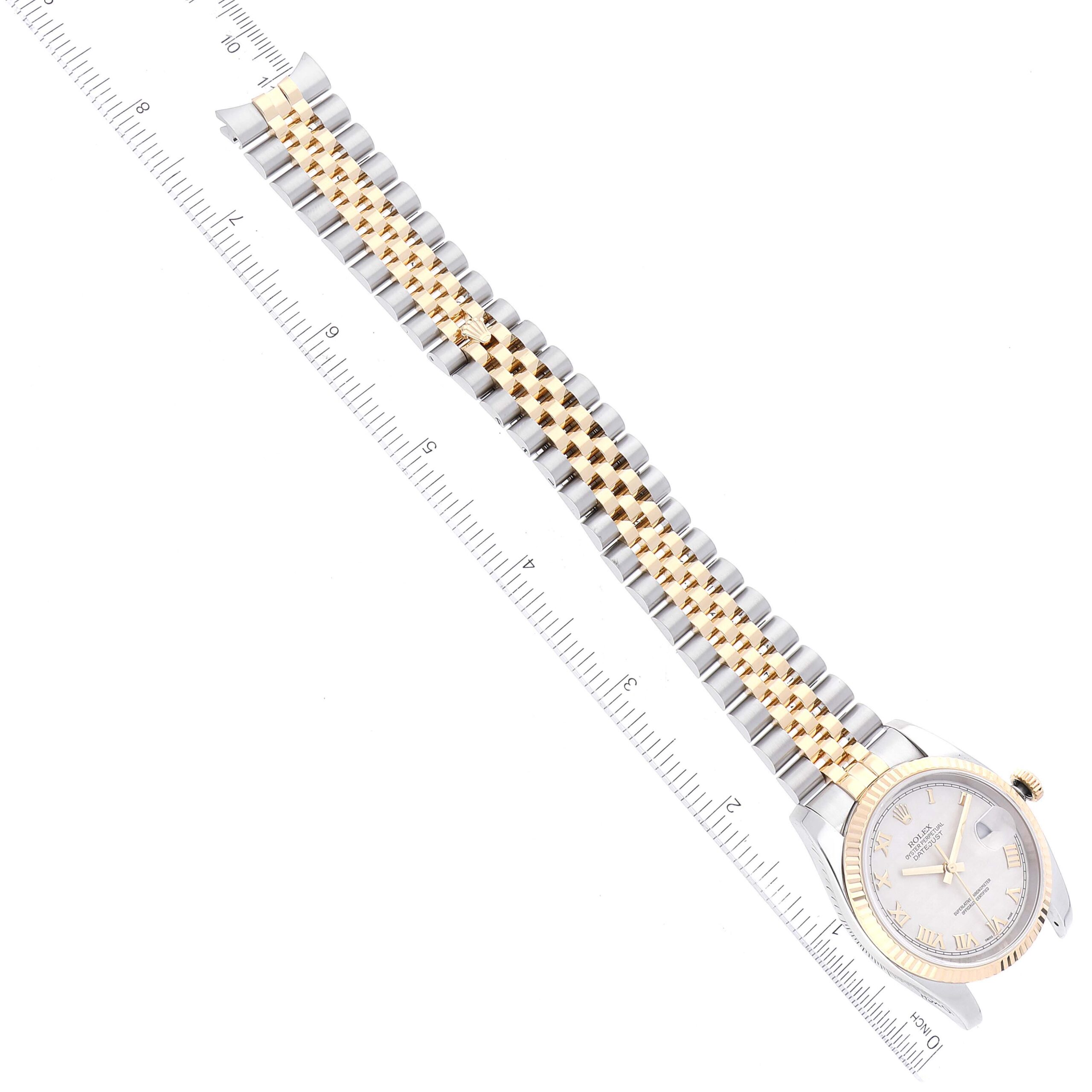 Rolex Datejust Steel Yellow Gold Pyramid Roman Dial Mens Watch 116233