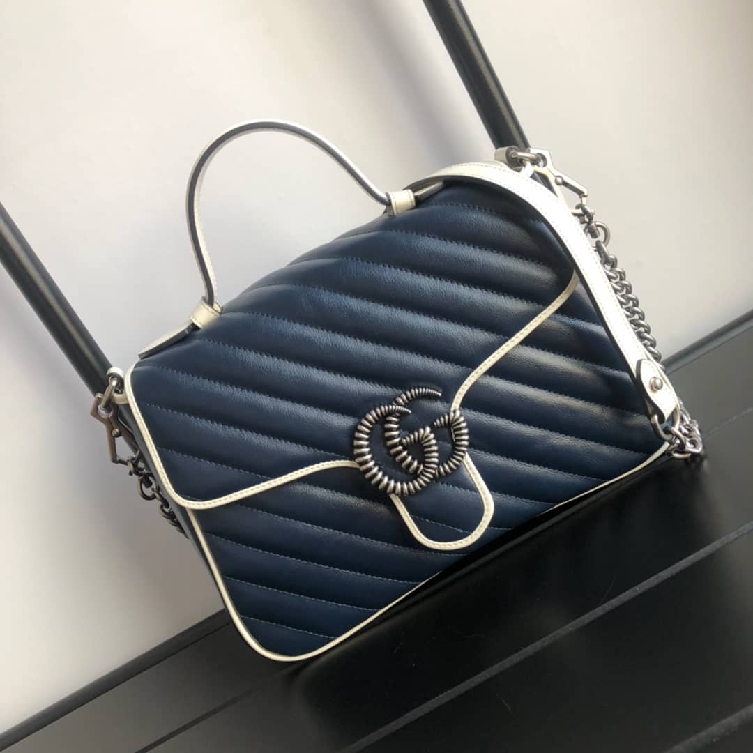 Gucci Marmont Dupe Small Handle Shoulder Bag Replica Blue 498110